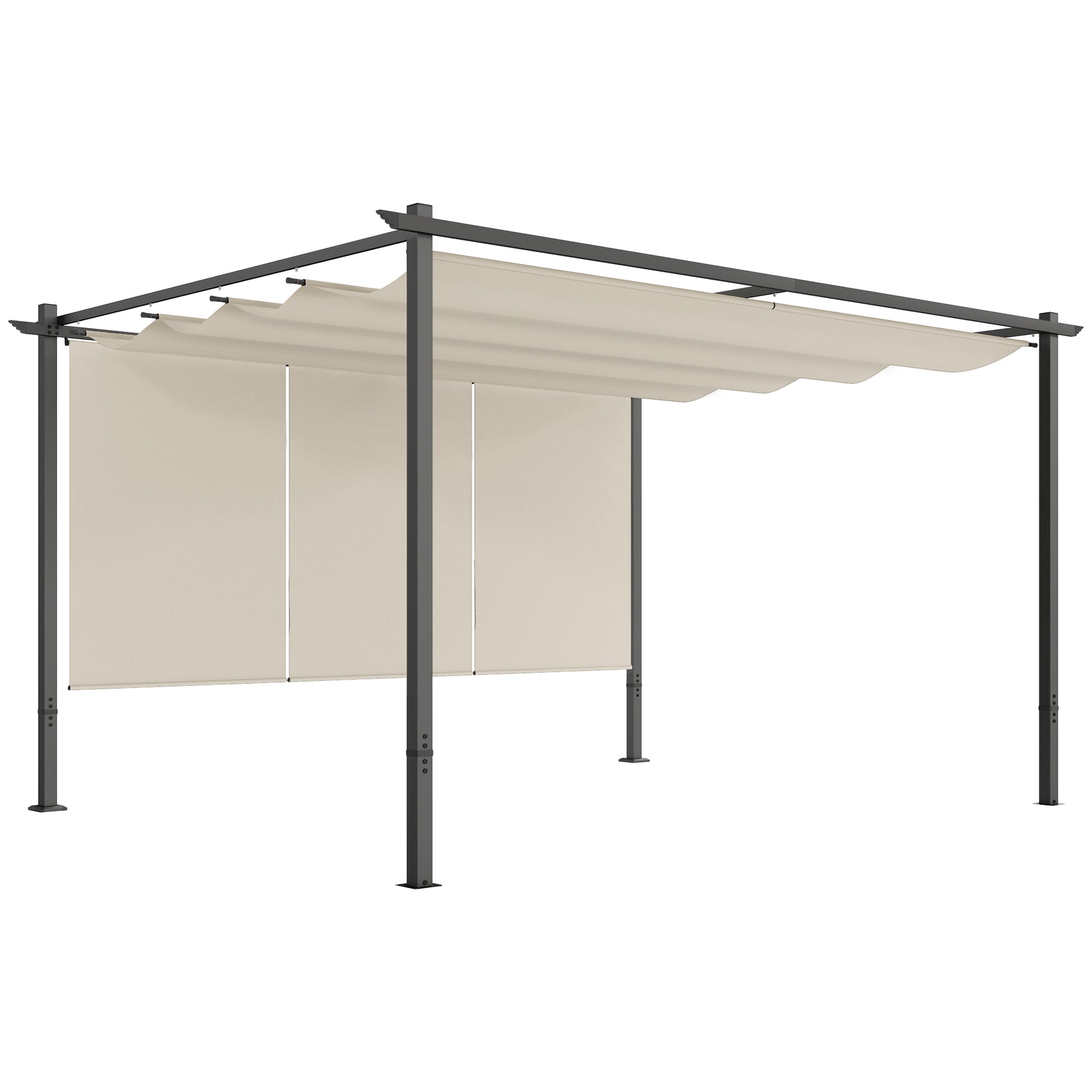 3 x 4m Metal Pergola with Retractable Roof and Roller Shade (1)
