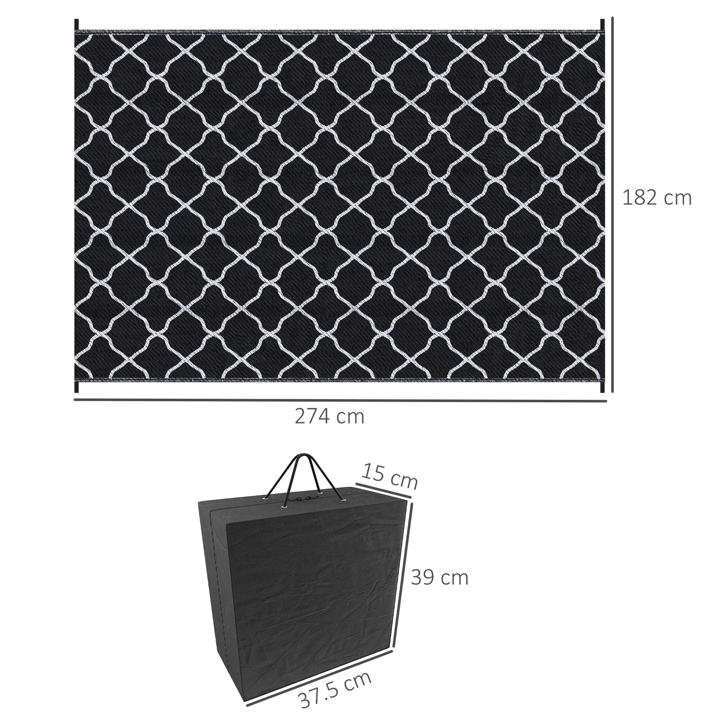 Reversible Outdoor Rug, Plastic Straw Mat w/ Carry Bag Ground Stakes