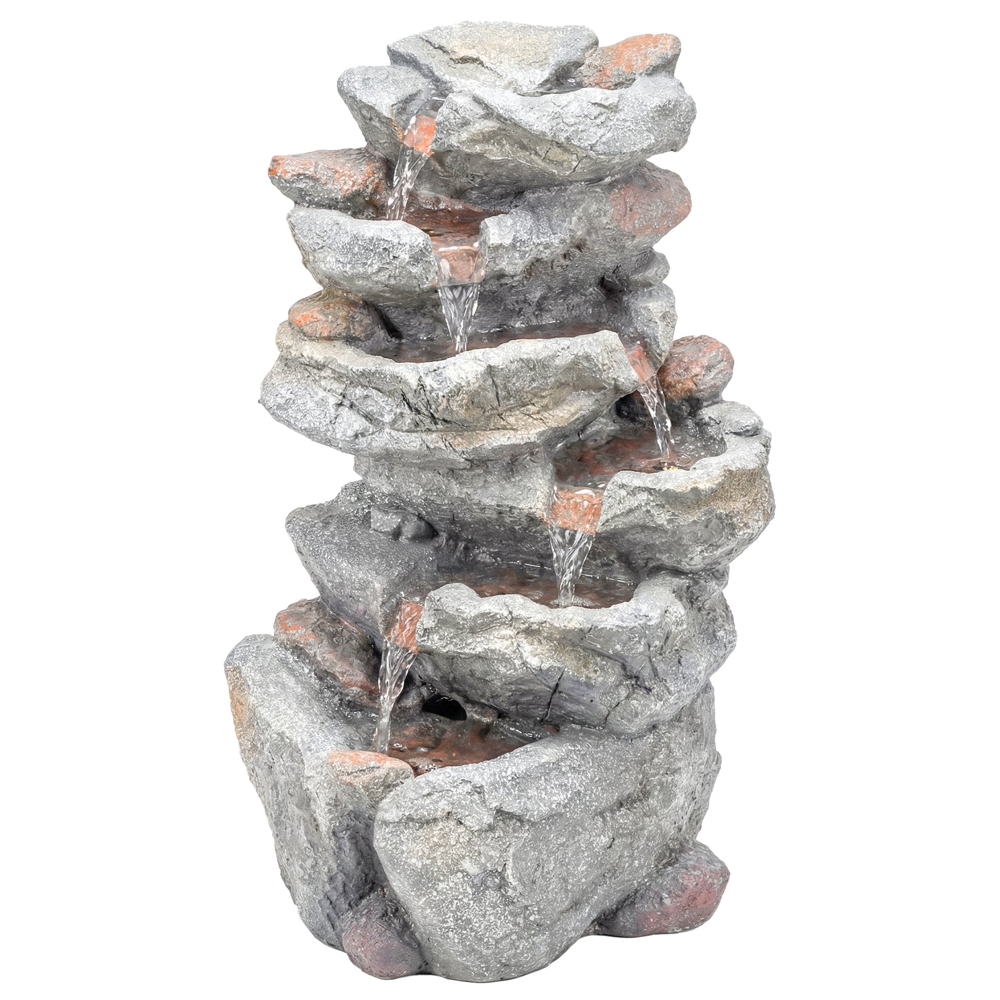 Outdoor Water Fountain with 6-Tier Rock Style