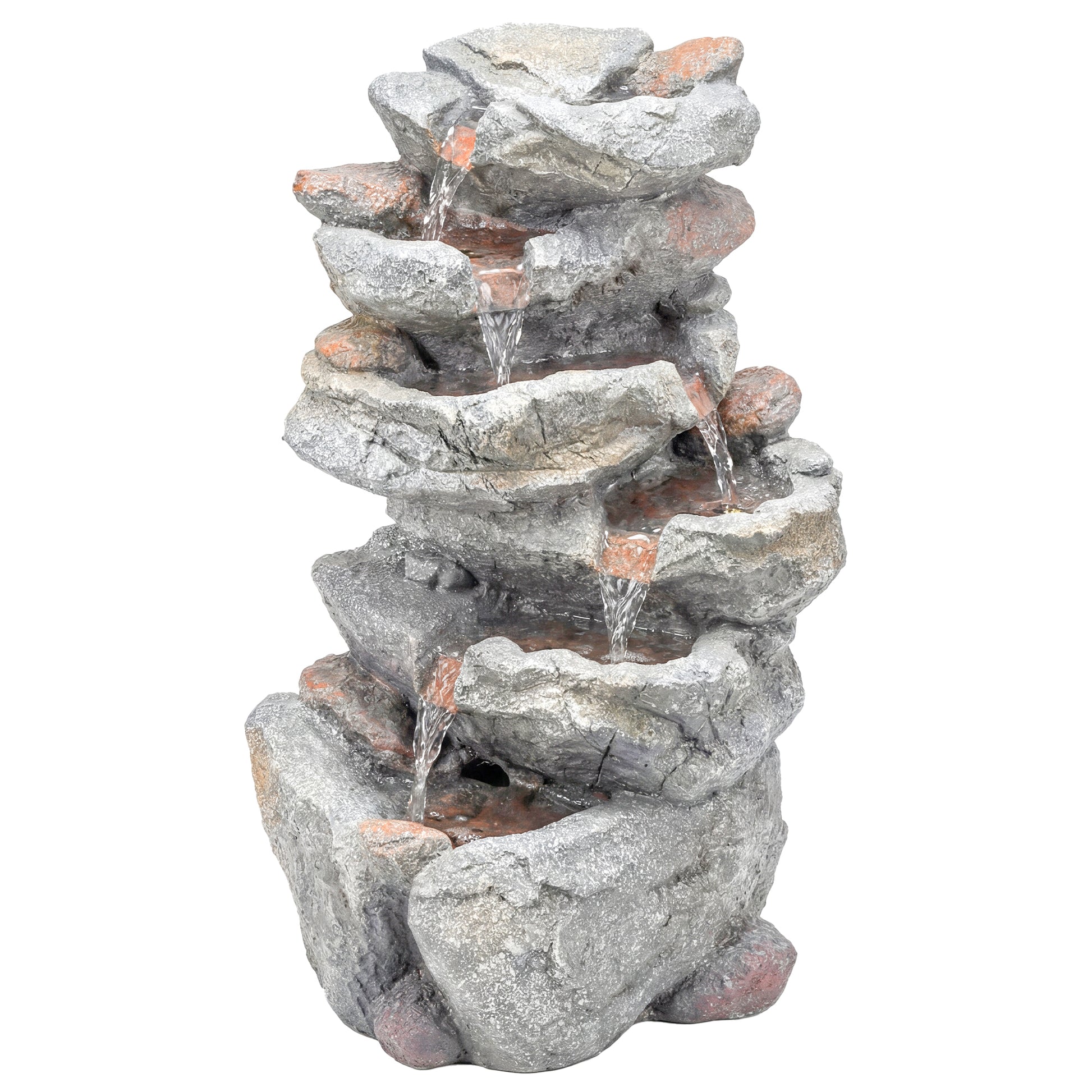 Outdoor Water Fountain with 6-Tier Rock Style
