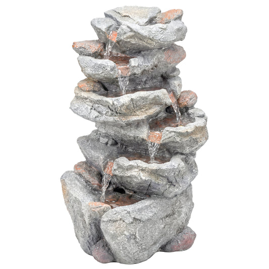 Outdoor Water Fountain with 6-Tier Rock Style