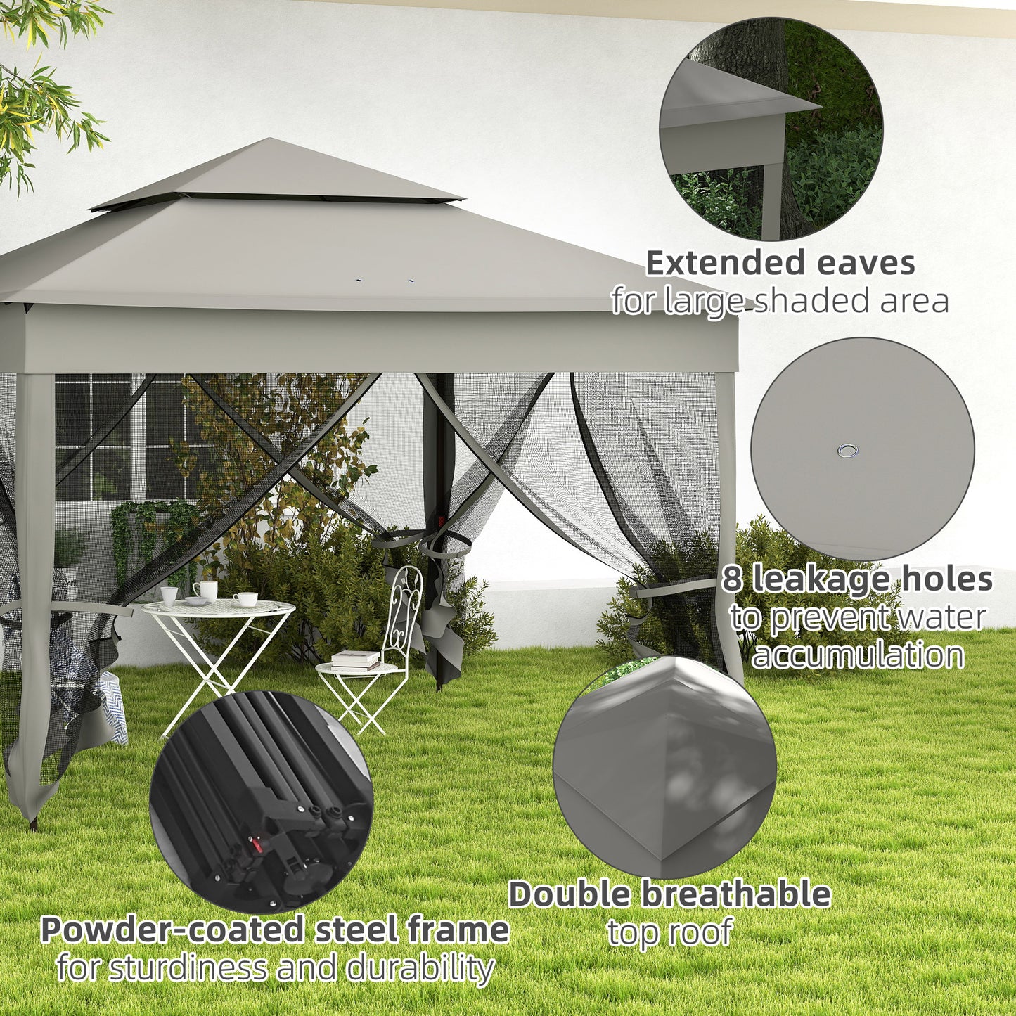 3 x 3(m) Pop Up Gazebo, Double-roof Garden Tent with Netting