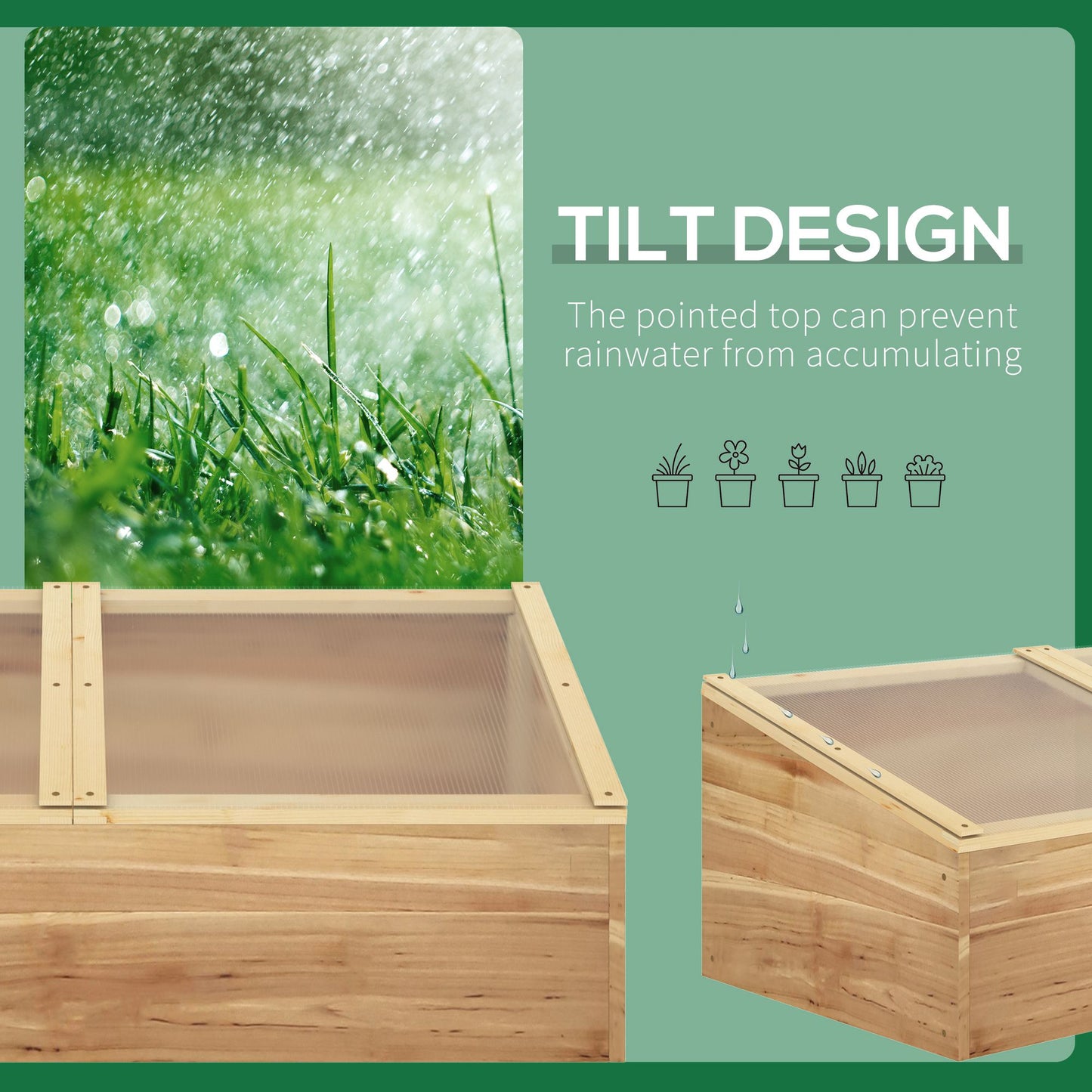 Wooden Cold Frame Greenhouse Garden Polycarbonate Grow House