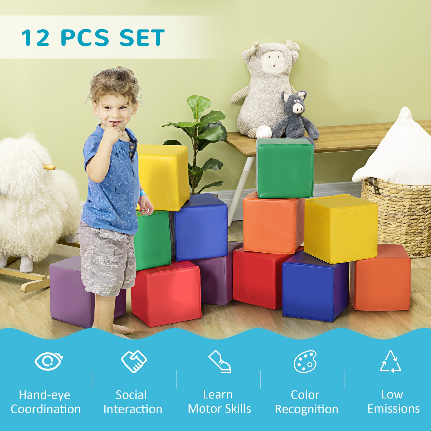 12 Piece Soft Play Foam Blocks Toy Building Stacking Compliant
