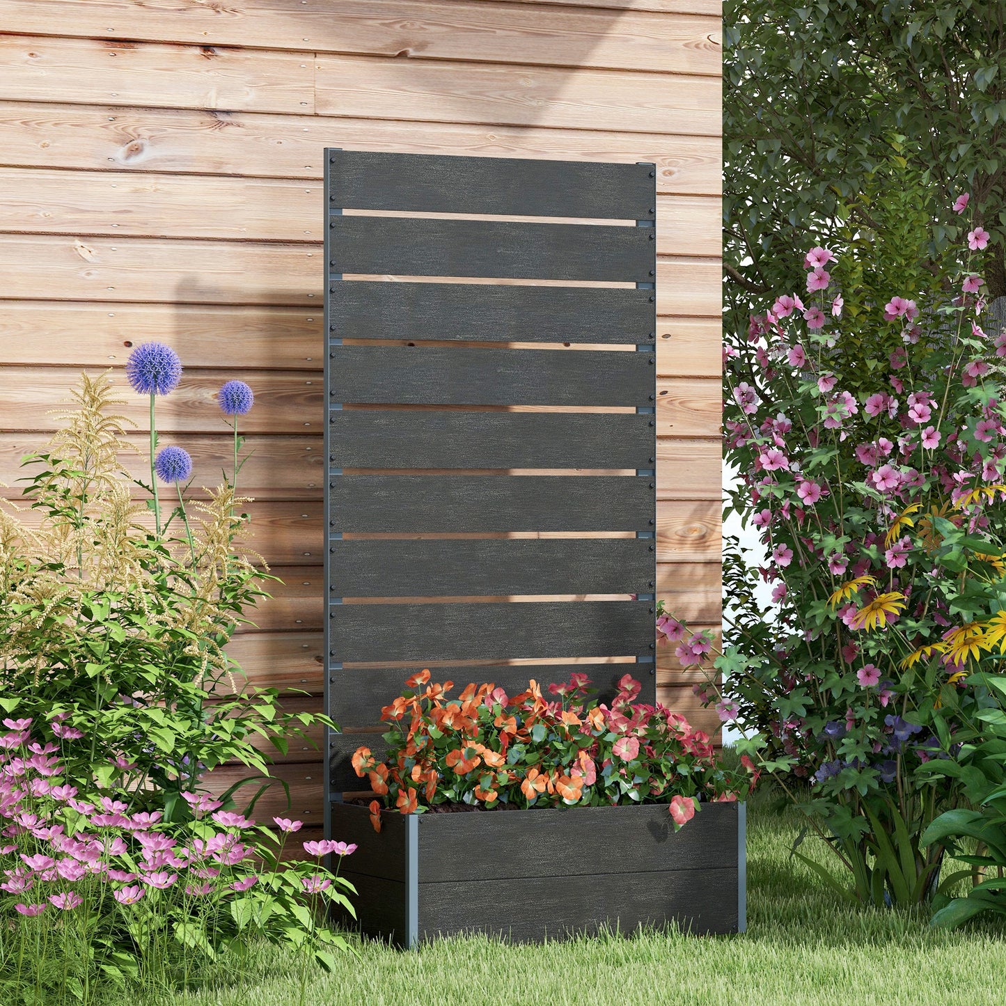 34 x 69.5cm Garden Planter Box, with Back Trellis