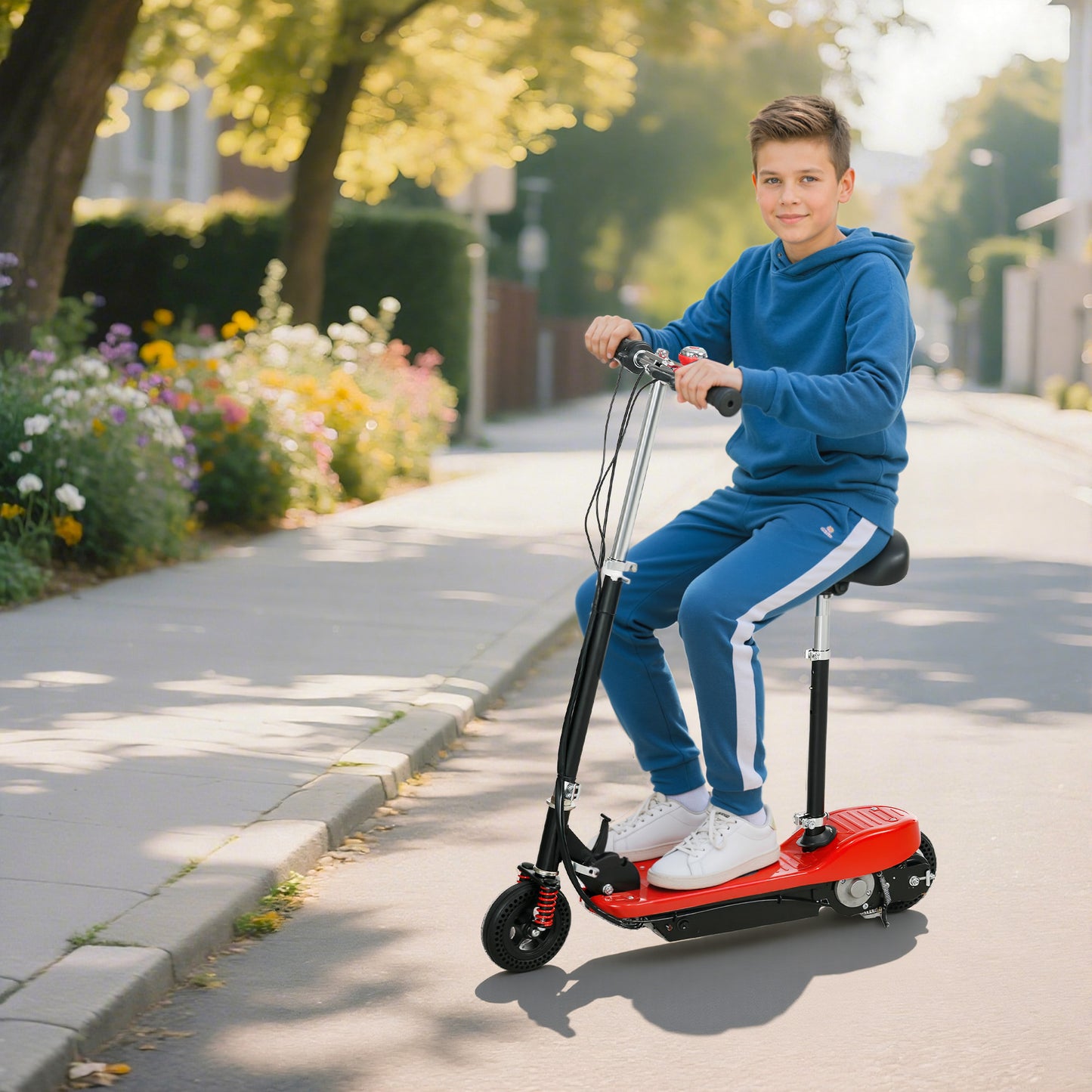 Steel Ride on Powered Scooter, Folding E-Scooter with Warning Bell