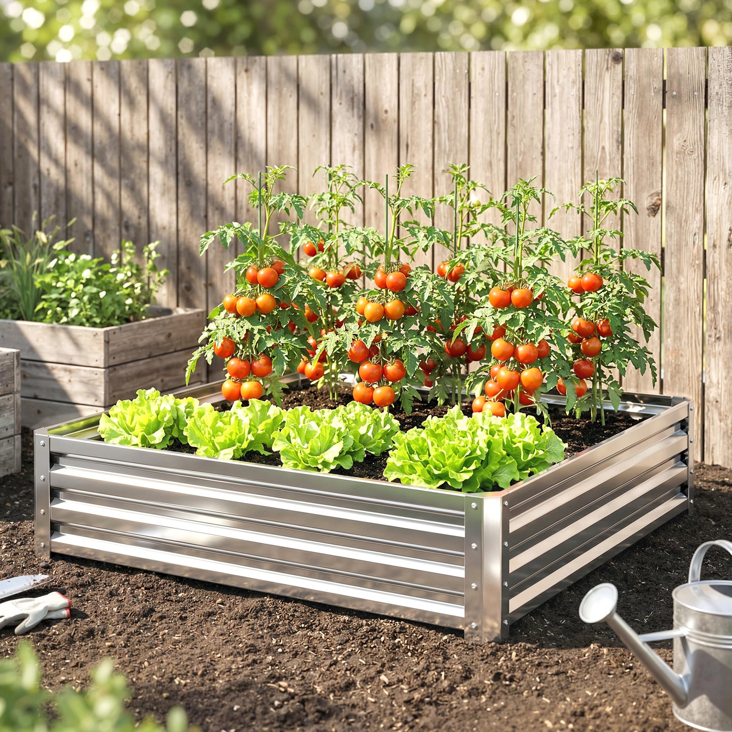 Square Raised Garden Bed Box with Weatherized Steel Frame