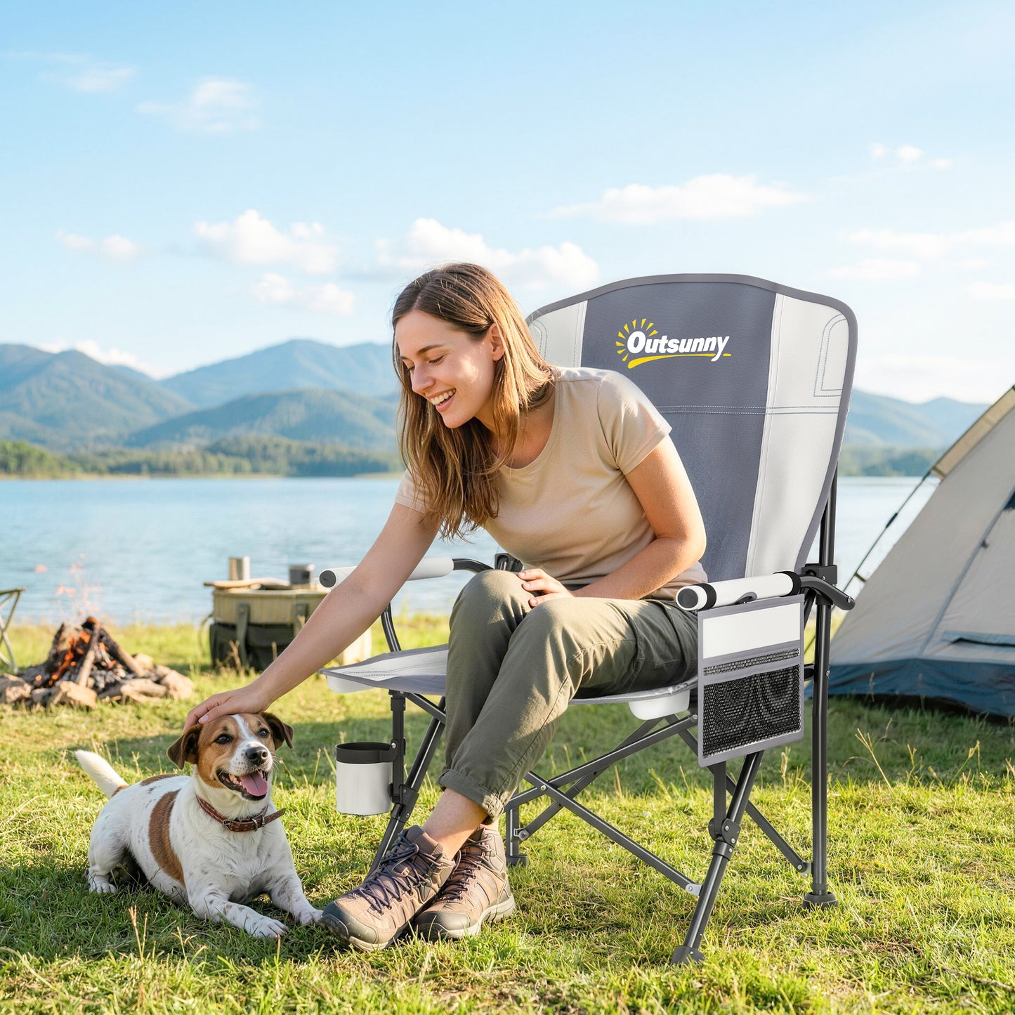 Padded Camping Chair Adults Heavy Duty Folding Chair Side Pocket
