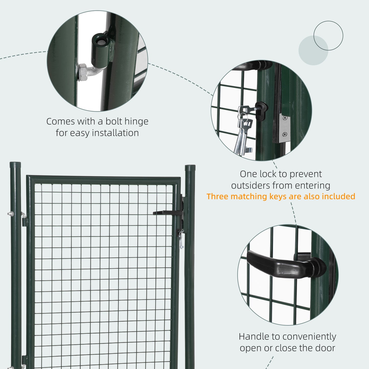 Green Steel Garden Gate with Lock and 3 Keys 97 x 150cm