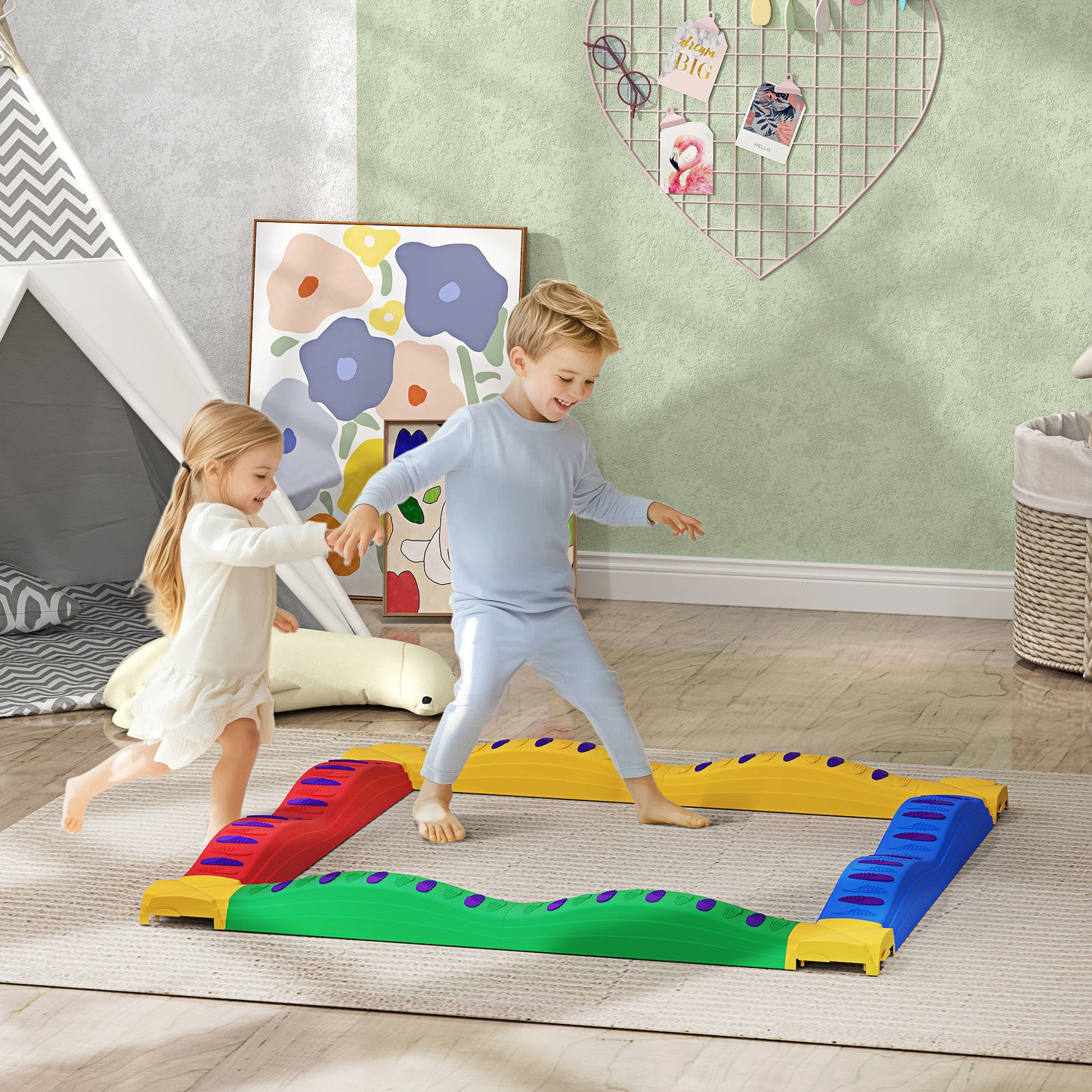 12-Piece Kids Balance Beam Stepping Stones, with Non-Slip Foot Pads