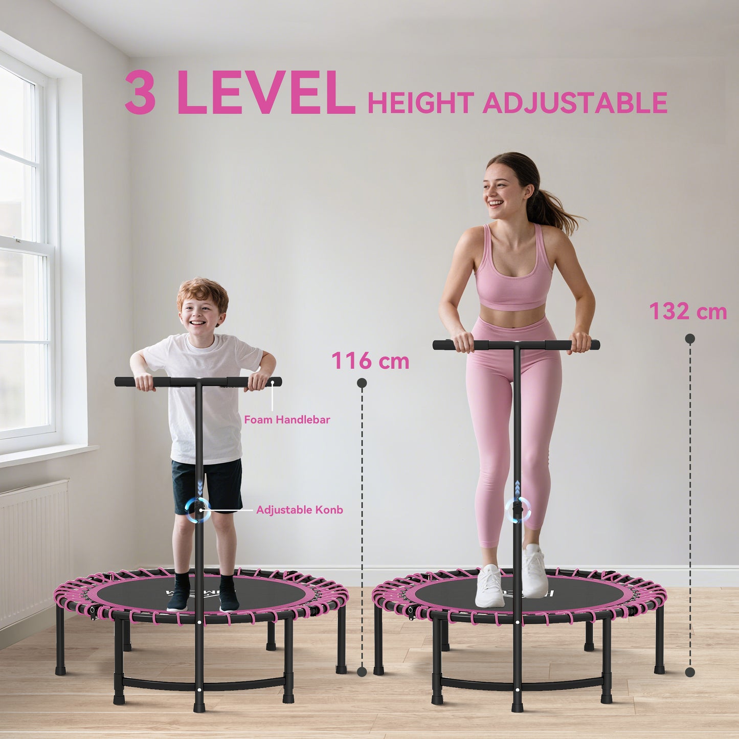 Mini Round Steel Frame Trampoline w/ Adjustable Handle