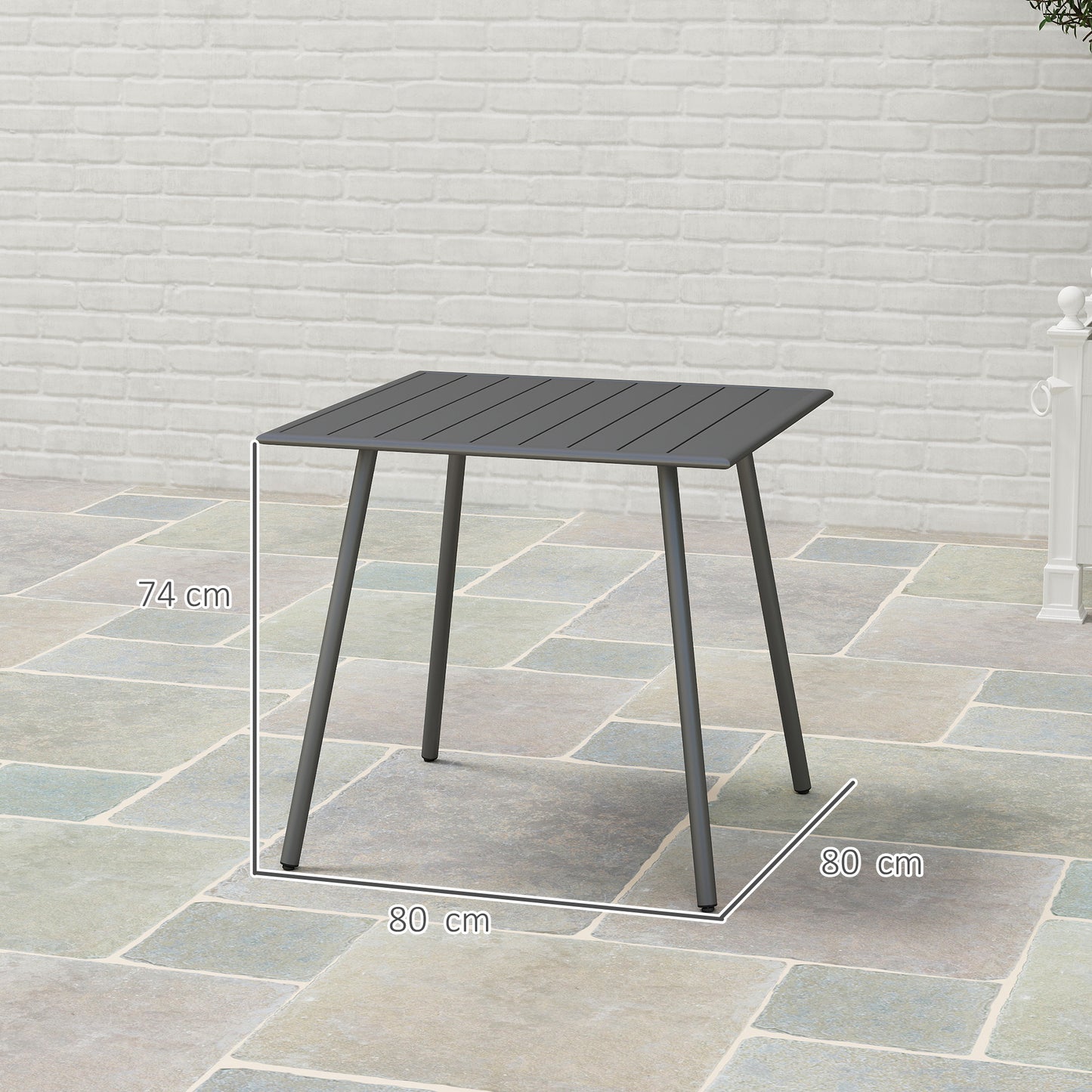 Square Garden Table with Slat Top, Steel Frame