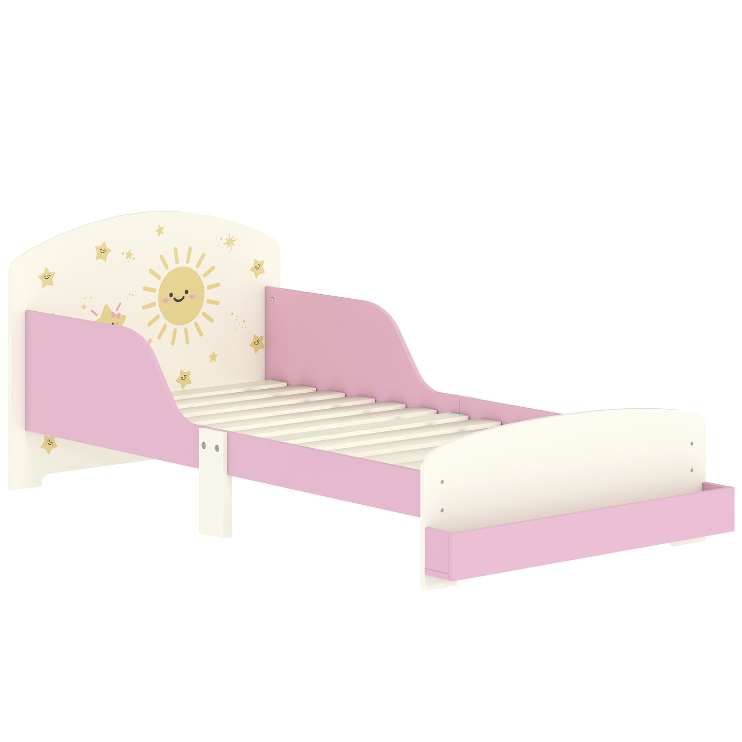 Toddler Bed with Storage, Guardrails, Sun Design, for Ages 3-8 Years