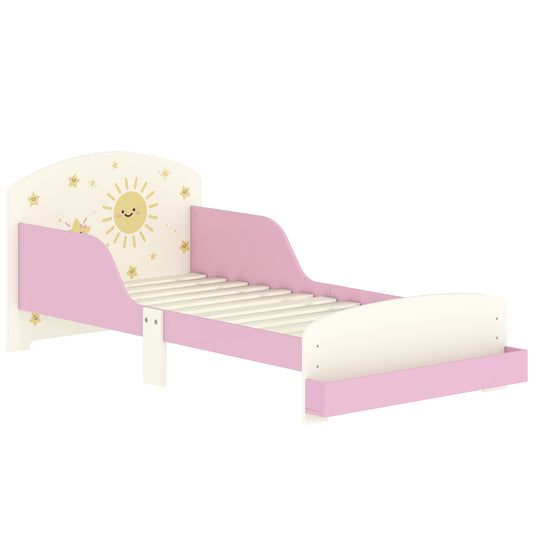 Toddler Bed with Storage, Guardrails, Sun Design, for Ages 3-8 Years