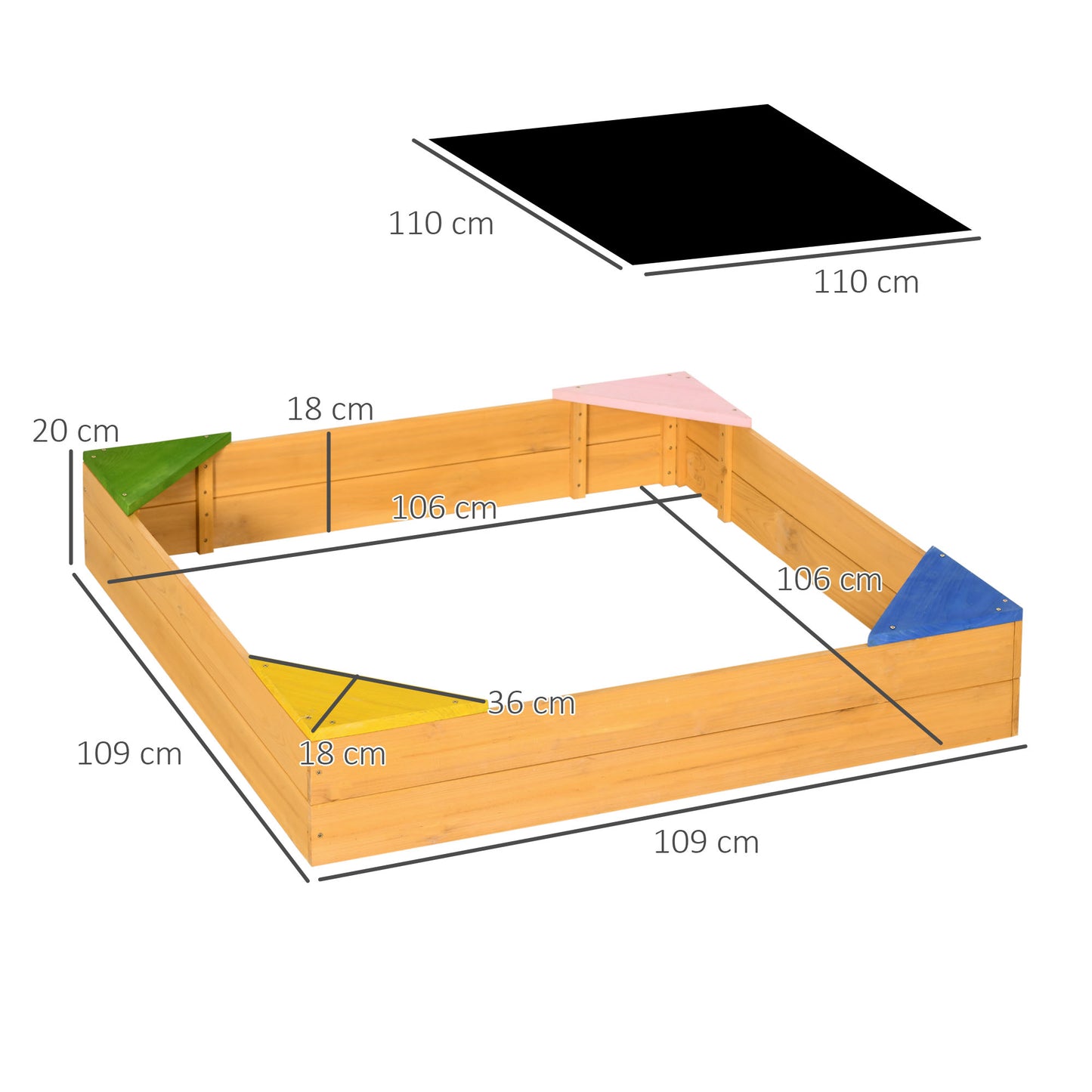 Kids Wooden Sand Pit, Children Sandbox, with Four Seats
