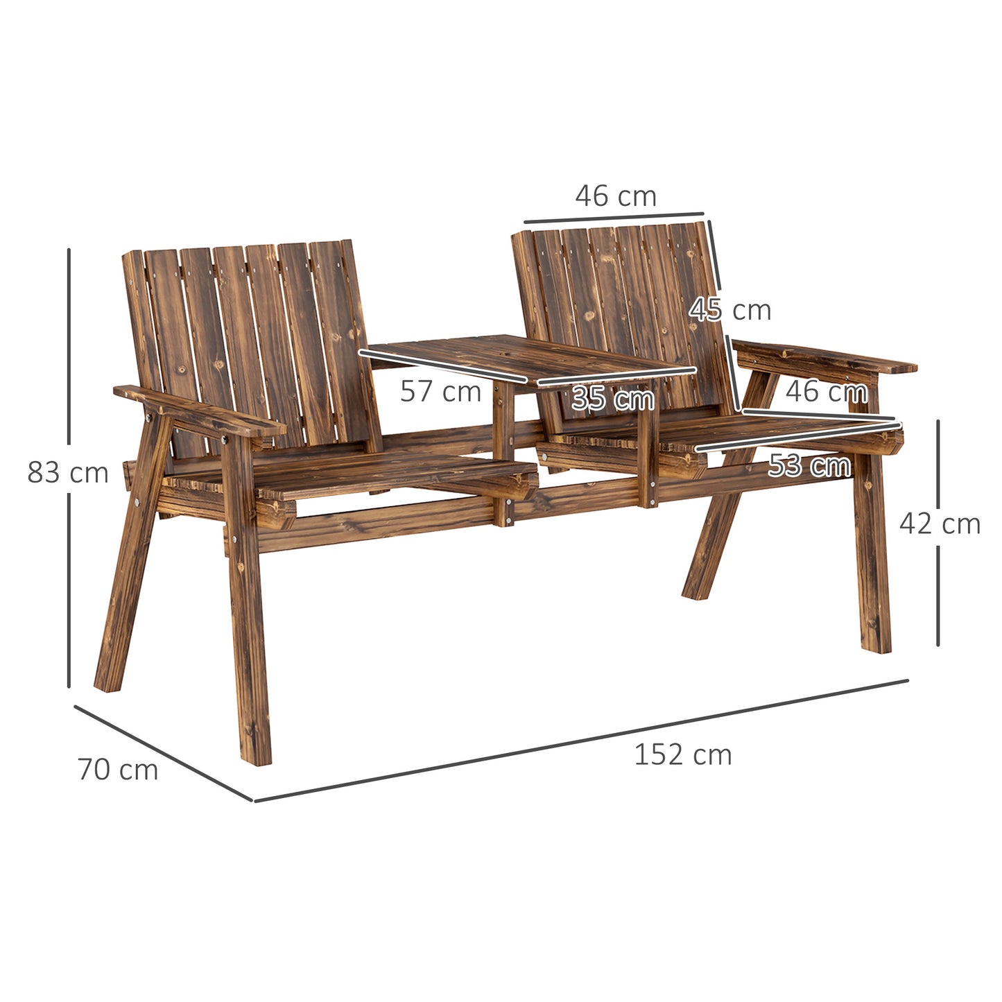 2-Seater Garden Loveseat with Table and Parasol Hole for Porch, Patio