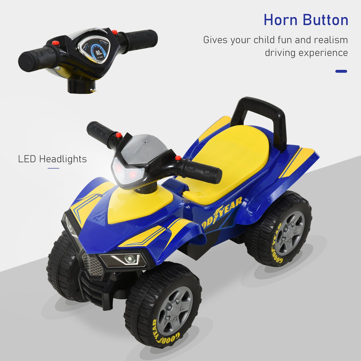 Baby Quad Bike Kids Ride On Car Goodyear Licensed Walker Foot To