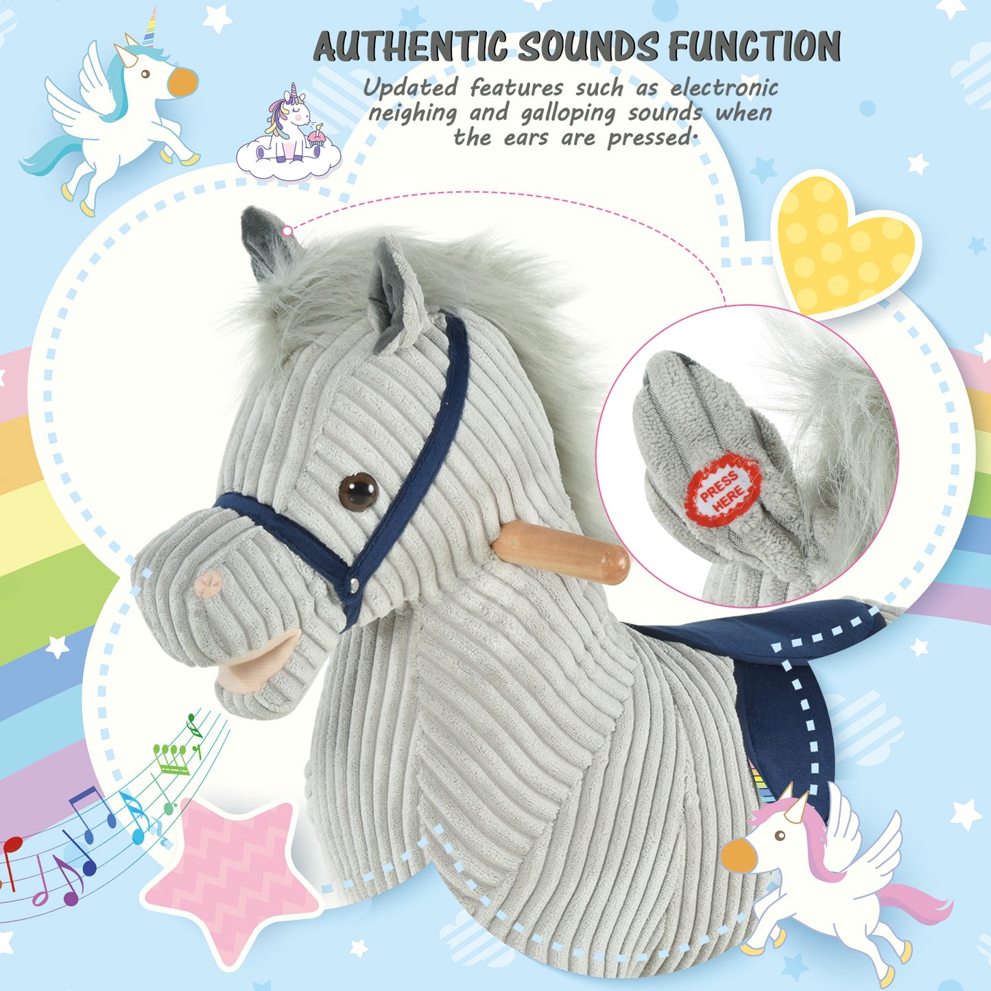 Kids Plush Rocking Horse w/ Sound Children Rocker Ride On Toy Gift