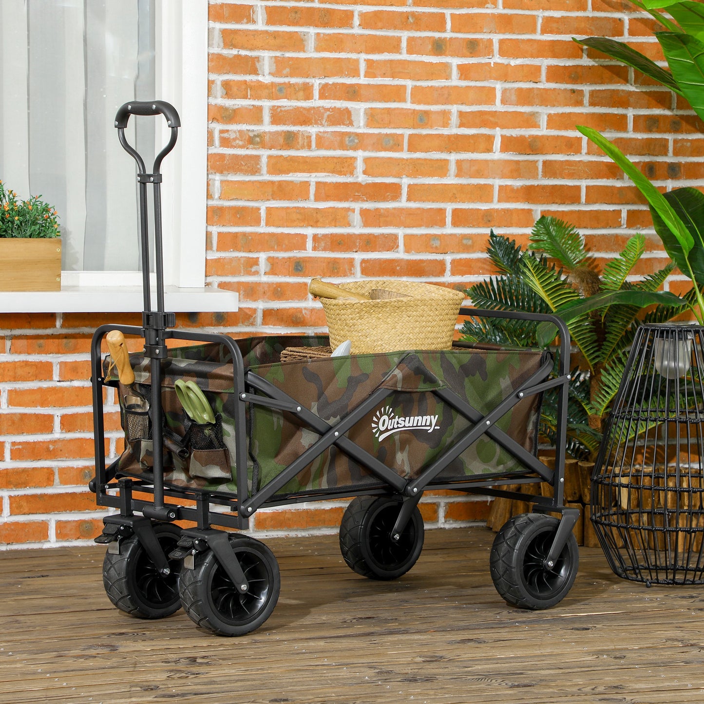 95L Folding Steel Frame Garden Trolley, with Handle