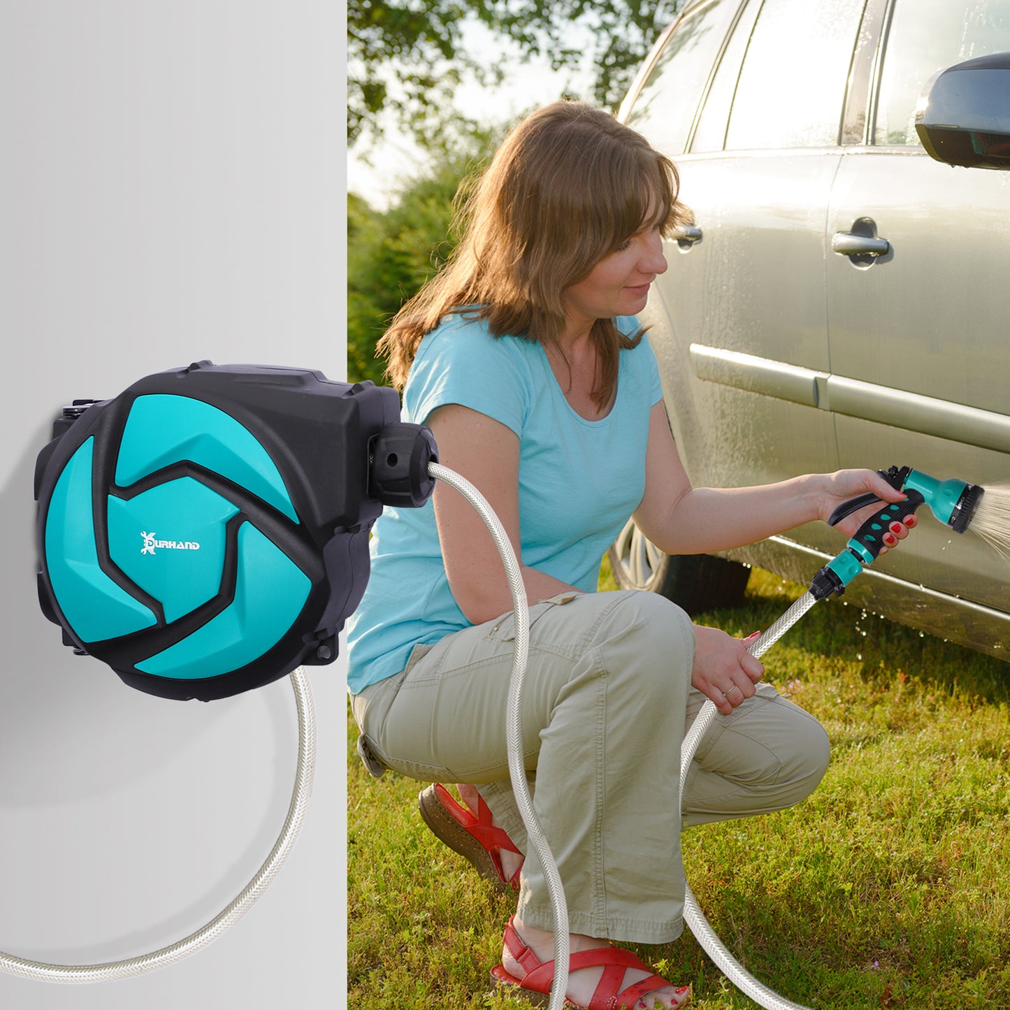 10m Garden Auto Hose Reel Wall Mounted Retractable 7 Patterns Spray