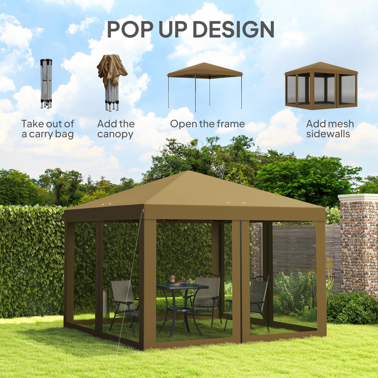 3 x 3 m Pop Up Gazebo, 420D Garden Tent Canopy