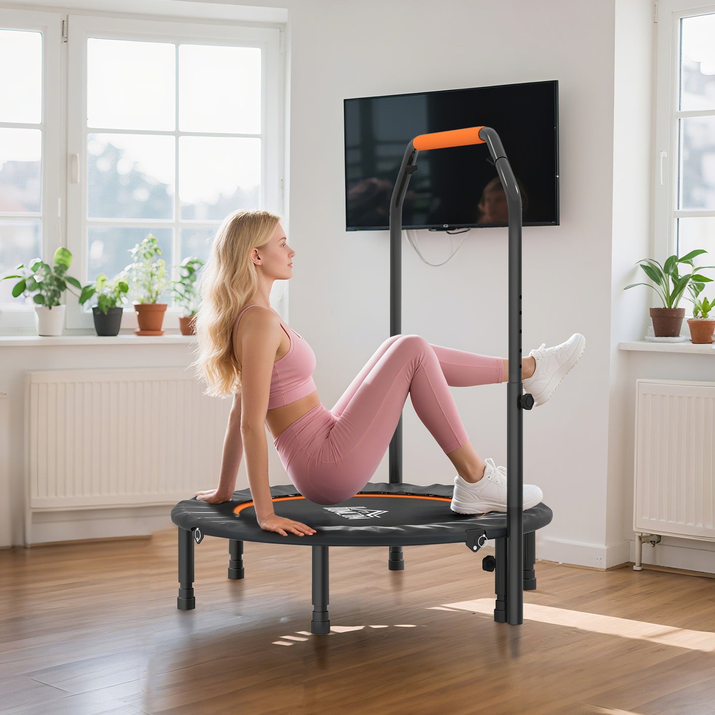40" Foldable Mini Fitness Trampoline, with Adjustable Foam Handle