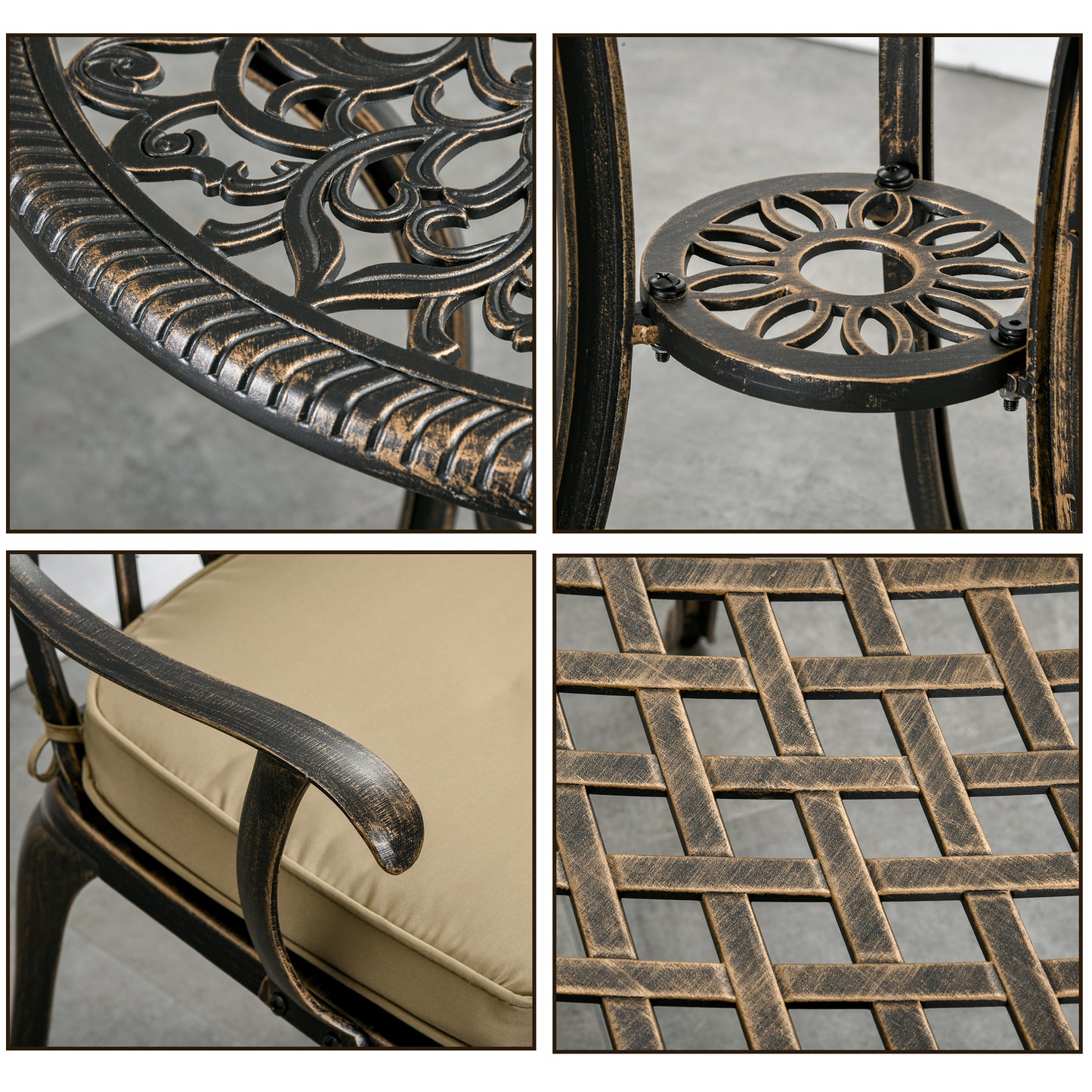 3pc Cast Aluminium Garden Bistro Set for 2 with Parasol Hole