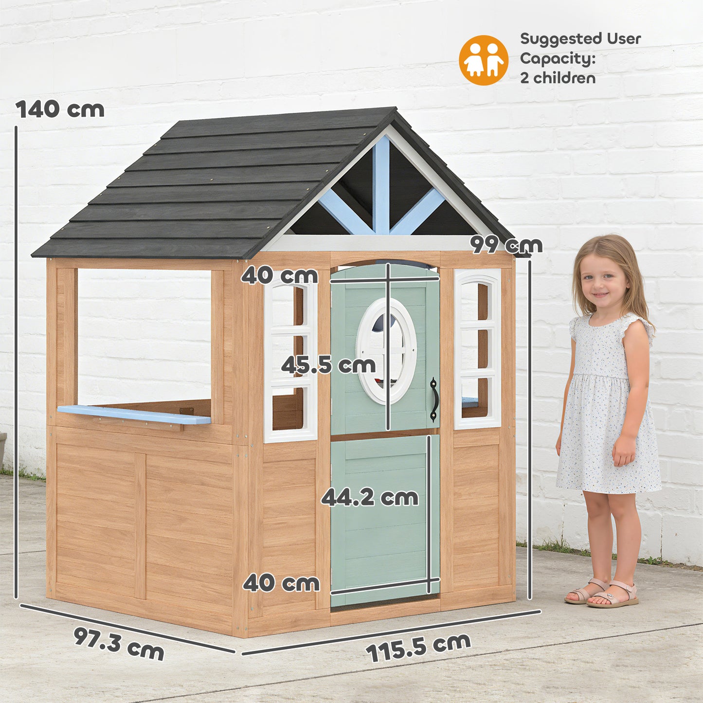 Wooden Playhouse for Kids, Wendy House with Pet Door, Play Kitchen