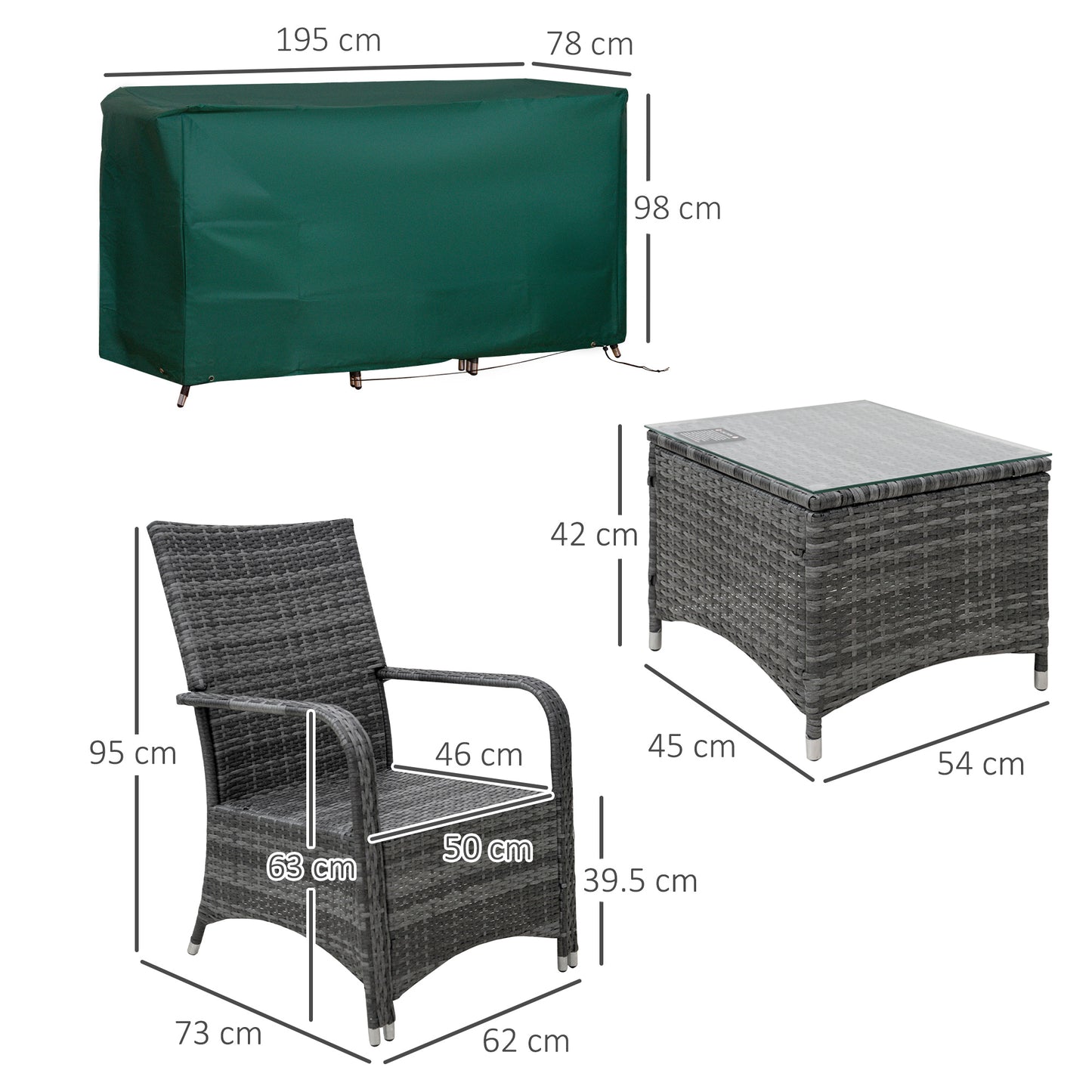 2-Seater Rattan Table Chair Bistro Garden Furniture Set Wicker