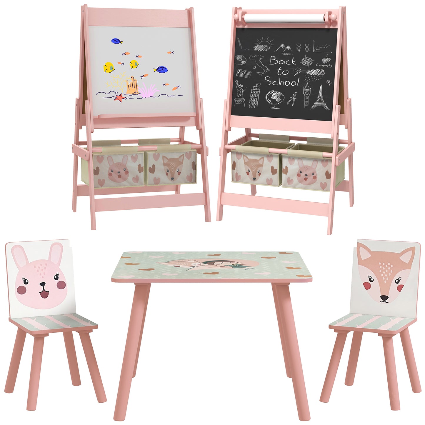 Kids Table and Chair Set and Kids Easel with Paper Roll