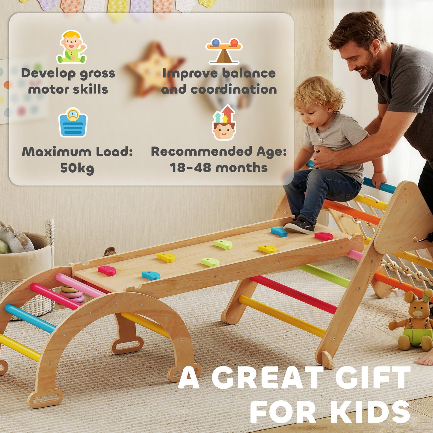 8-in-1 Toddler Climbing Frame, Indoor Play Triangle Set with Slide