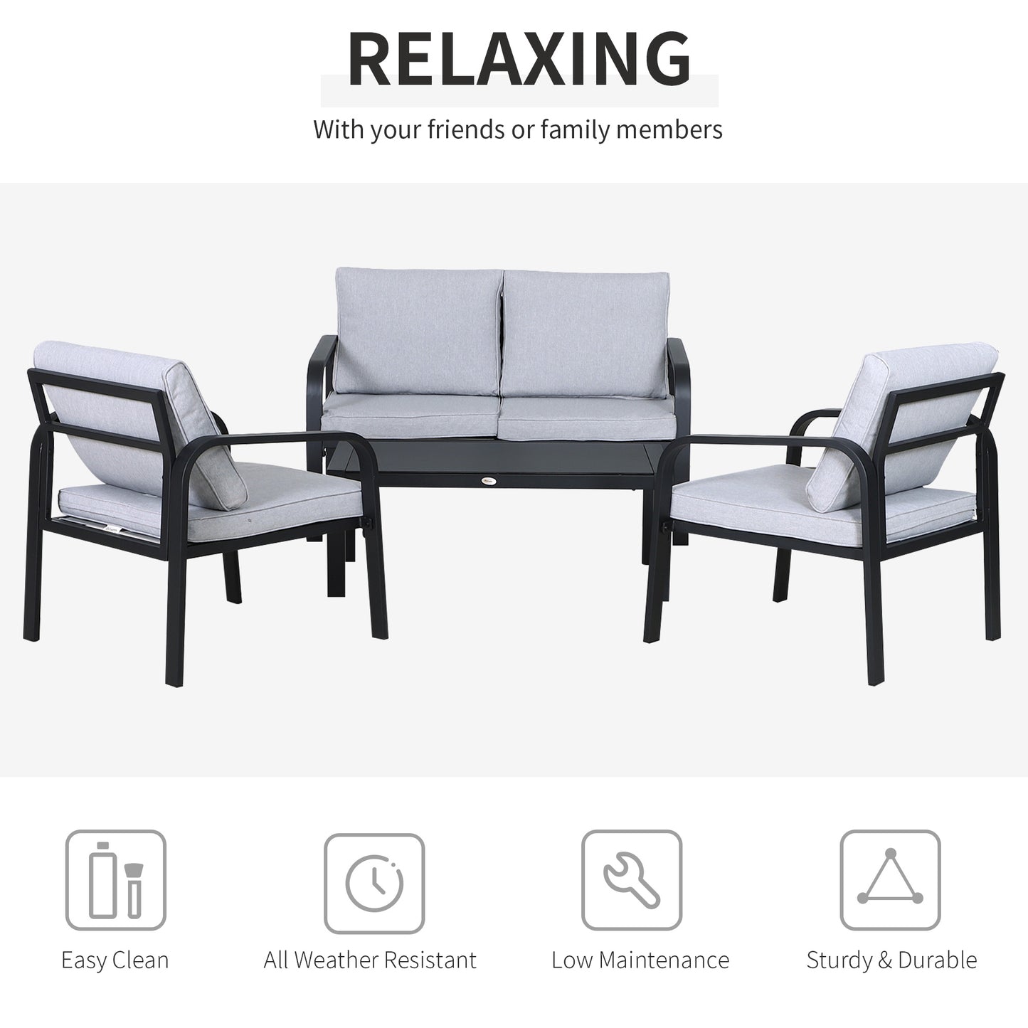 4pcs Garden Sofa Set 2 Single Armchair