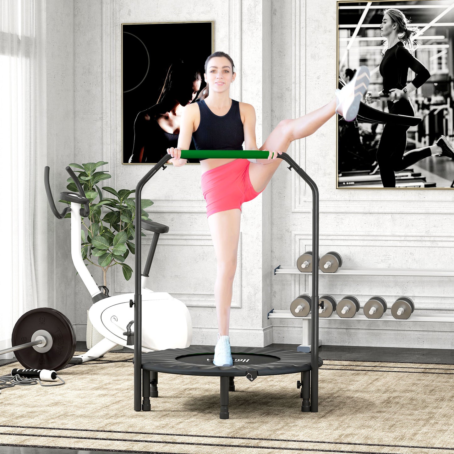 40" Foldable Mini Fitness Trampoline, with Adjustable Foam Handle
