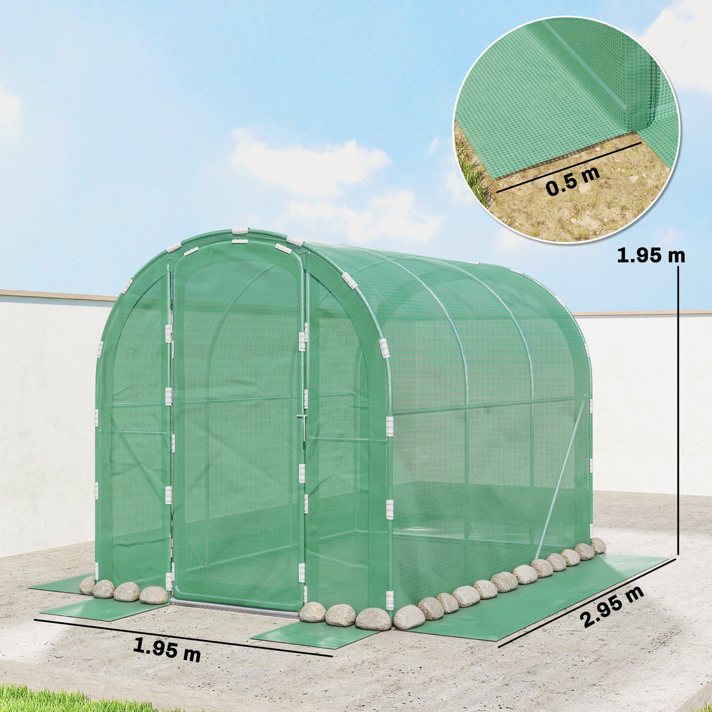 3 x 2 x 2m Polytunnel Greenhouse with Hinged Door