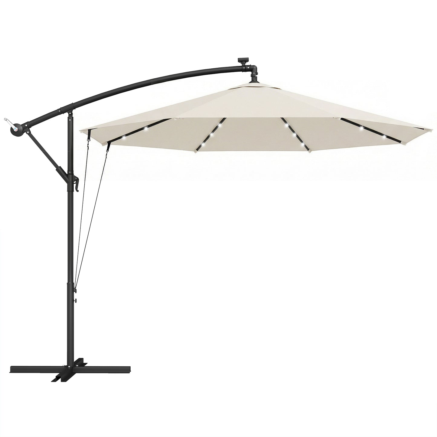 3 m Cantilever Parasol with Solar LED Lights Garden Umbrella