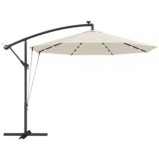 3 m Cantilever Parasol with Solar LED Lights Garden Umbrella