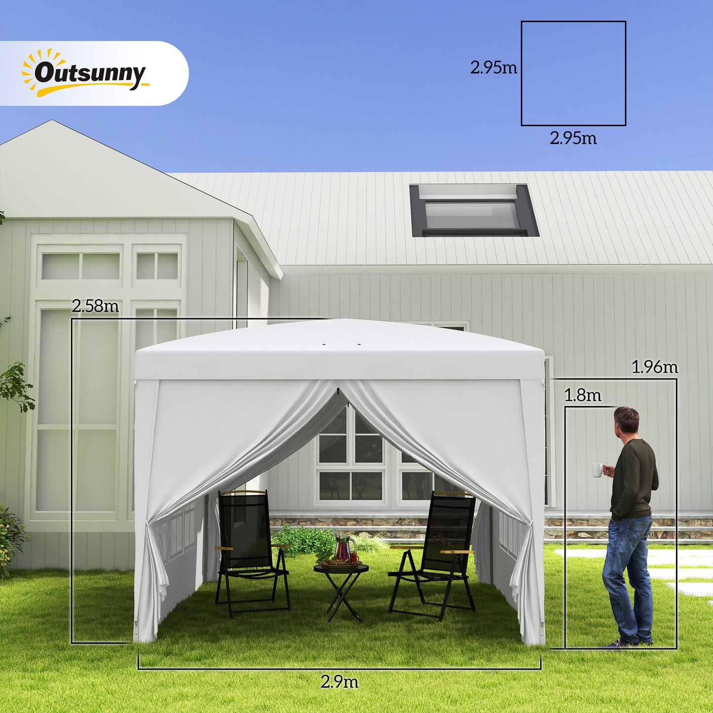 3 x 3m Pop Up Gazebo, Wedding Party Canopy Tent Marquee