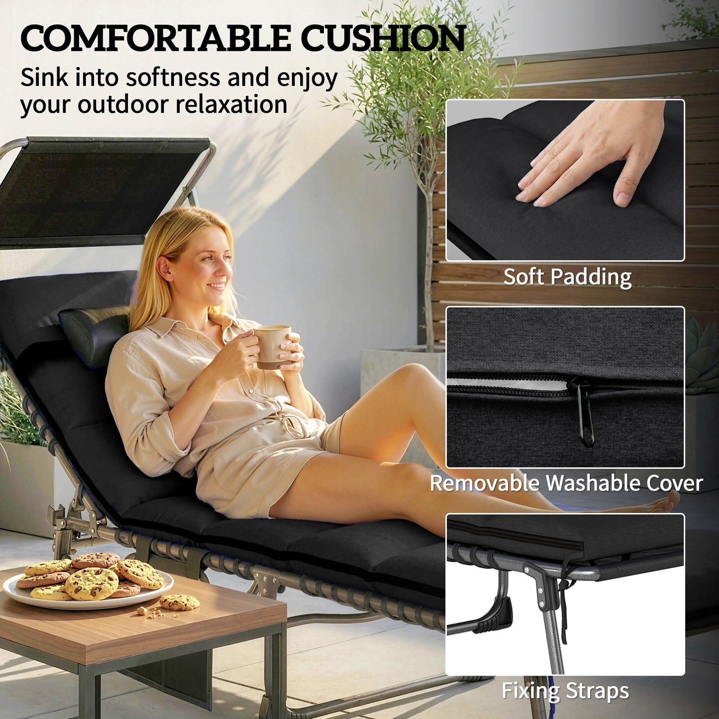 Folding Sun Loungers Set of 2 with Canopy