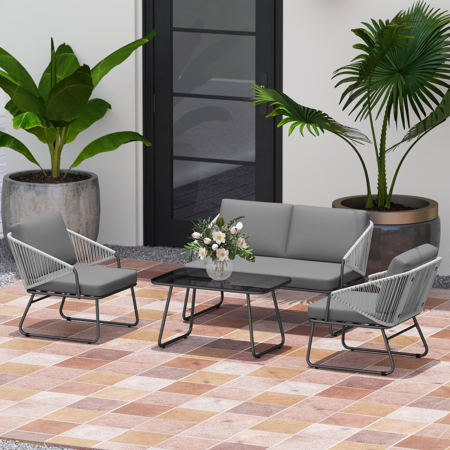 Four-Piece Rattan Strong Panel Outdoor Sofa Set
