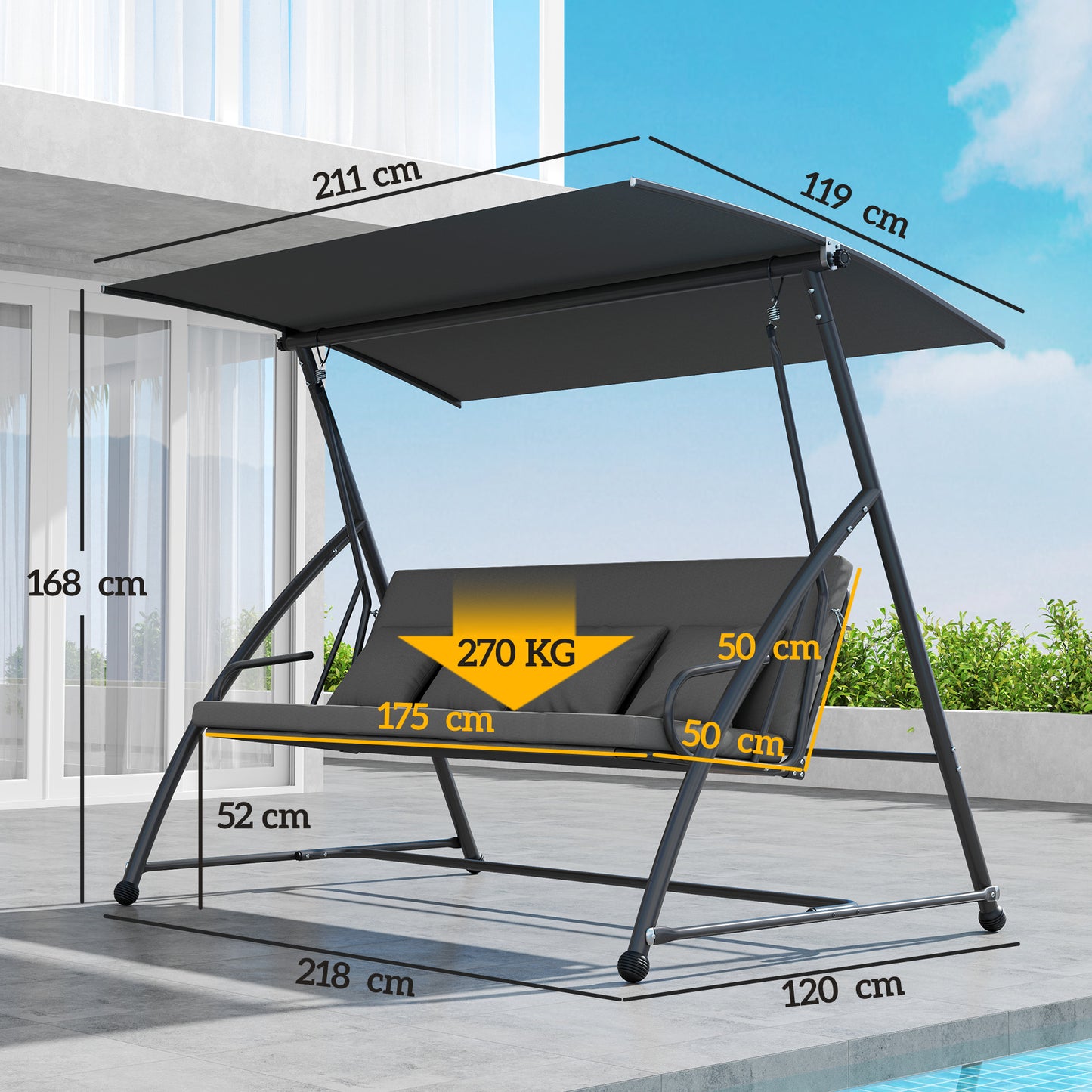 Outdoor 2-in-1 Swing Chair Lounger 3 Seater Garden Swing Seat Bed