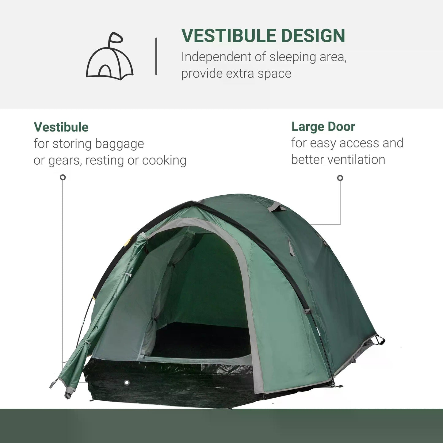 Dome Tent for 3-4 Person Family Tent with Large Windows Waterproof