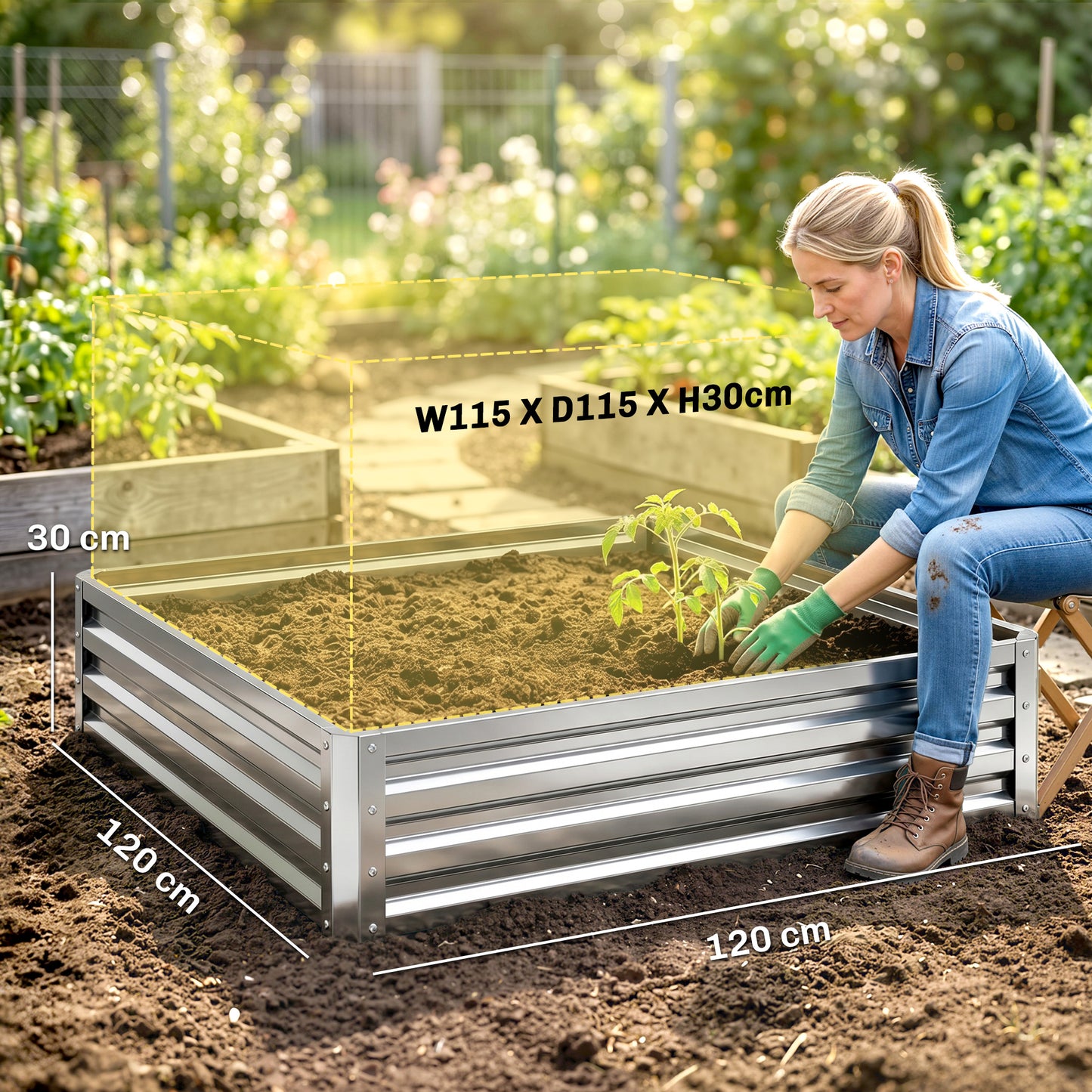 Square Raised Garden Bed Box with Weatherized Steel Frame