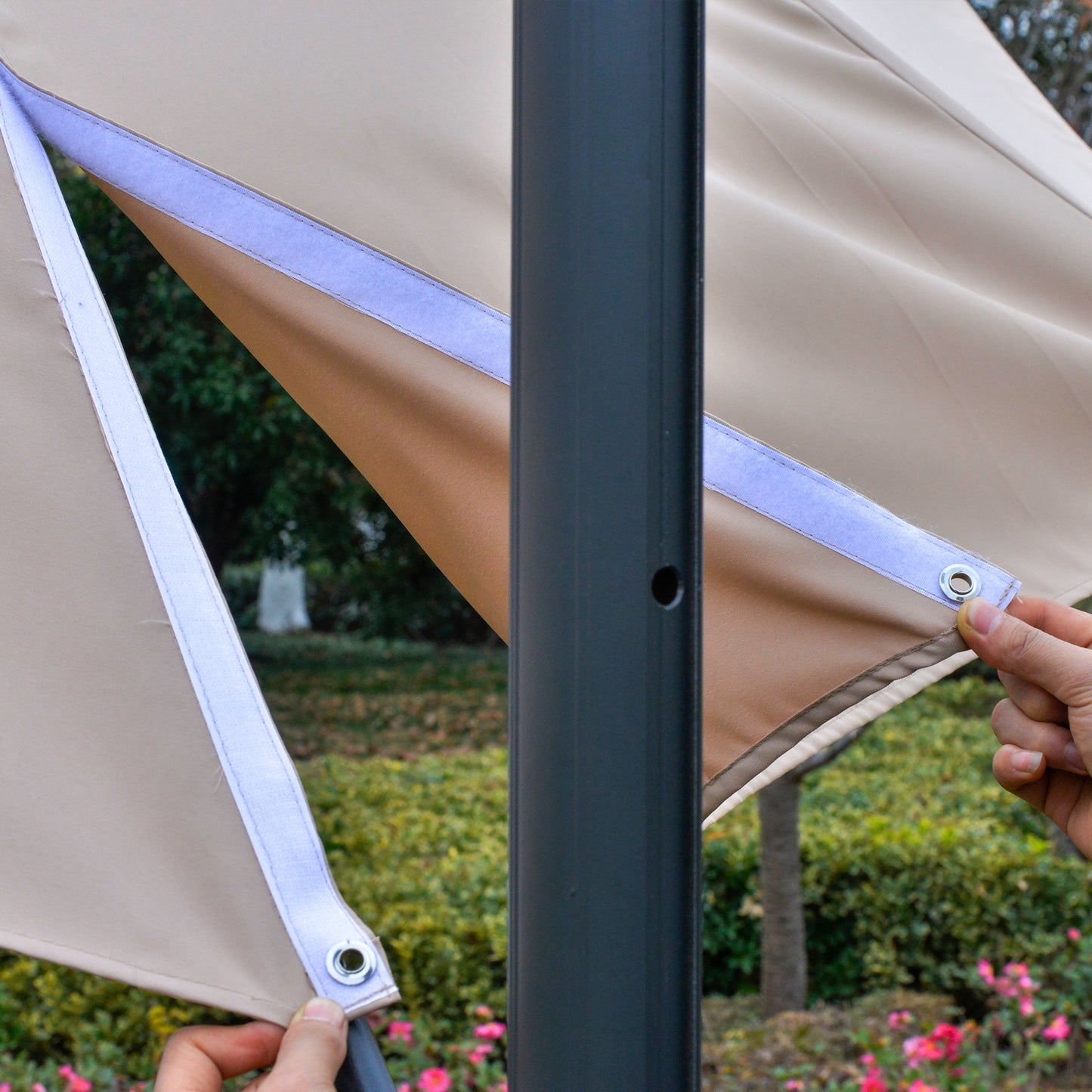 3(m) LED Cantilever Parasol Outdoor Sun Umbrella w/ Base Solar Lights