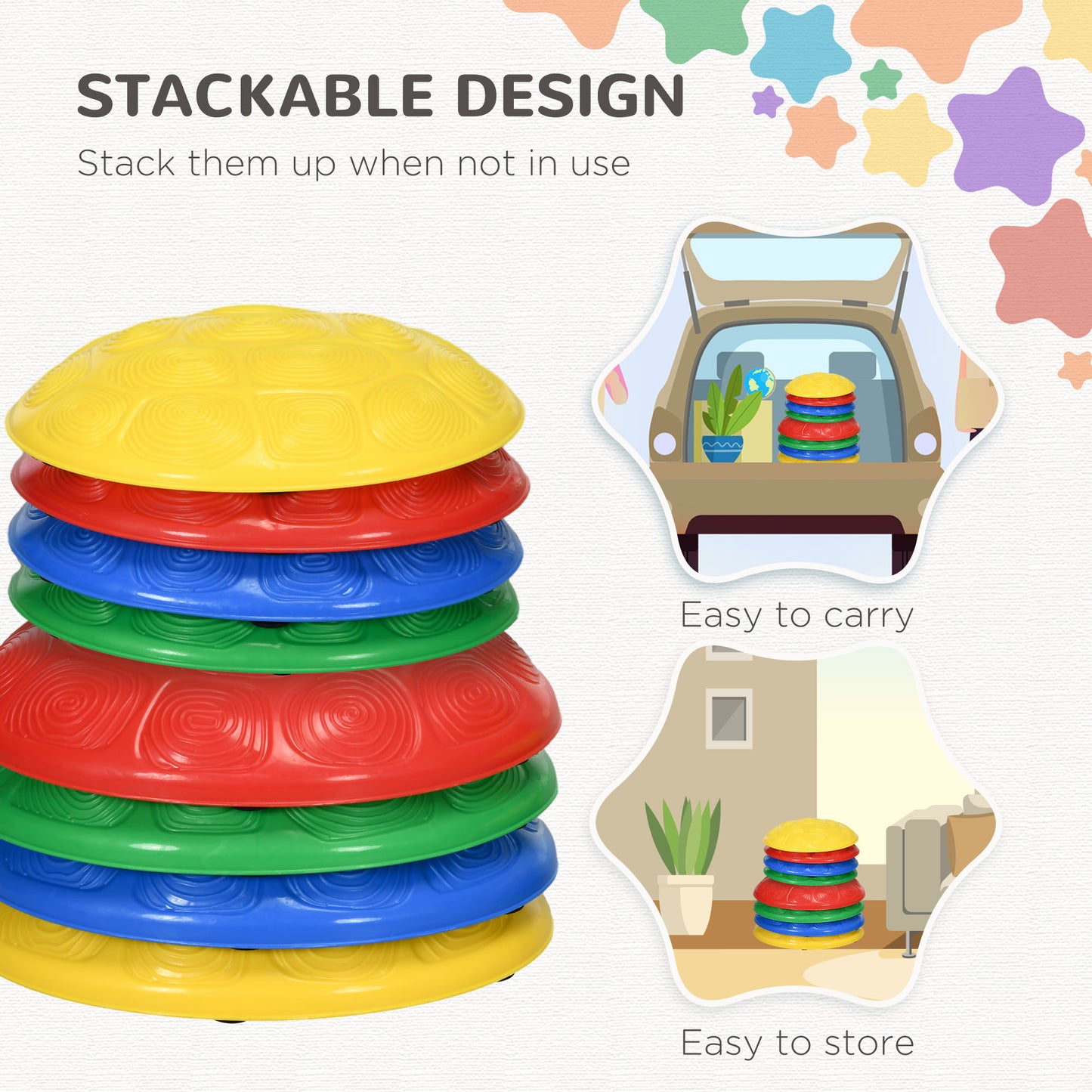 Eight-Piece Kids Stepping Stones, with Non-Slip Mats