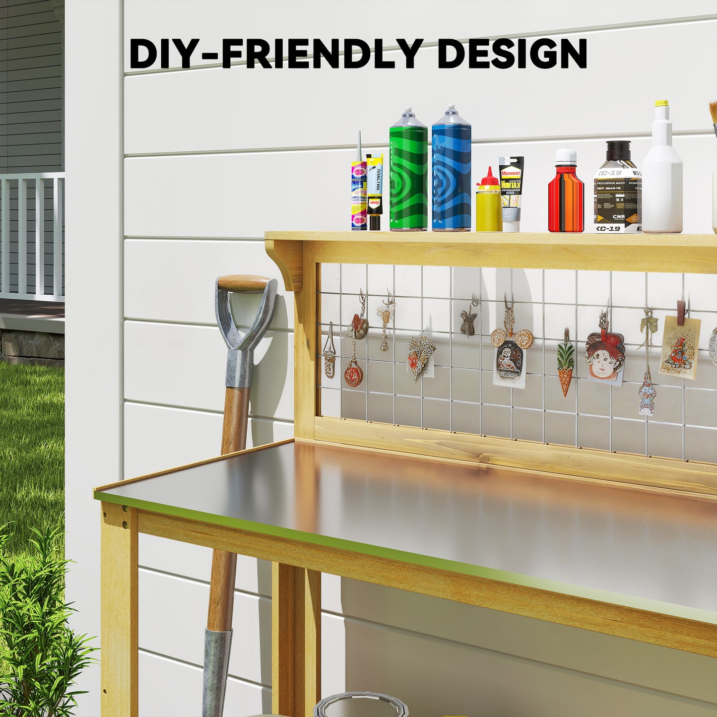 Wooden Potting Bench Table with Aluminium Worktop (1)