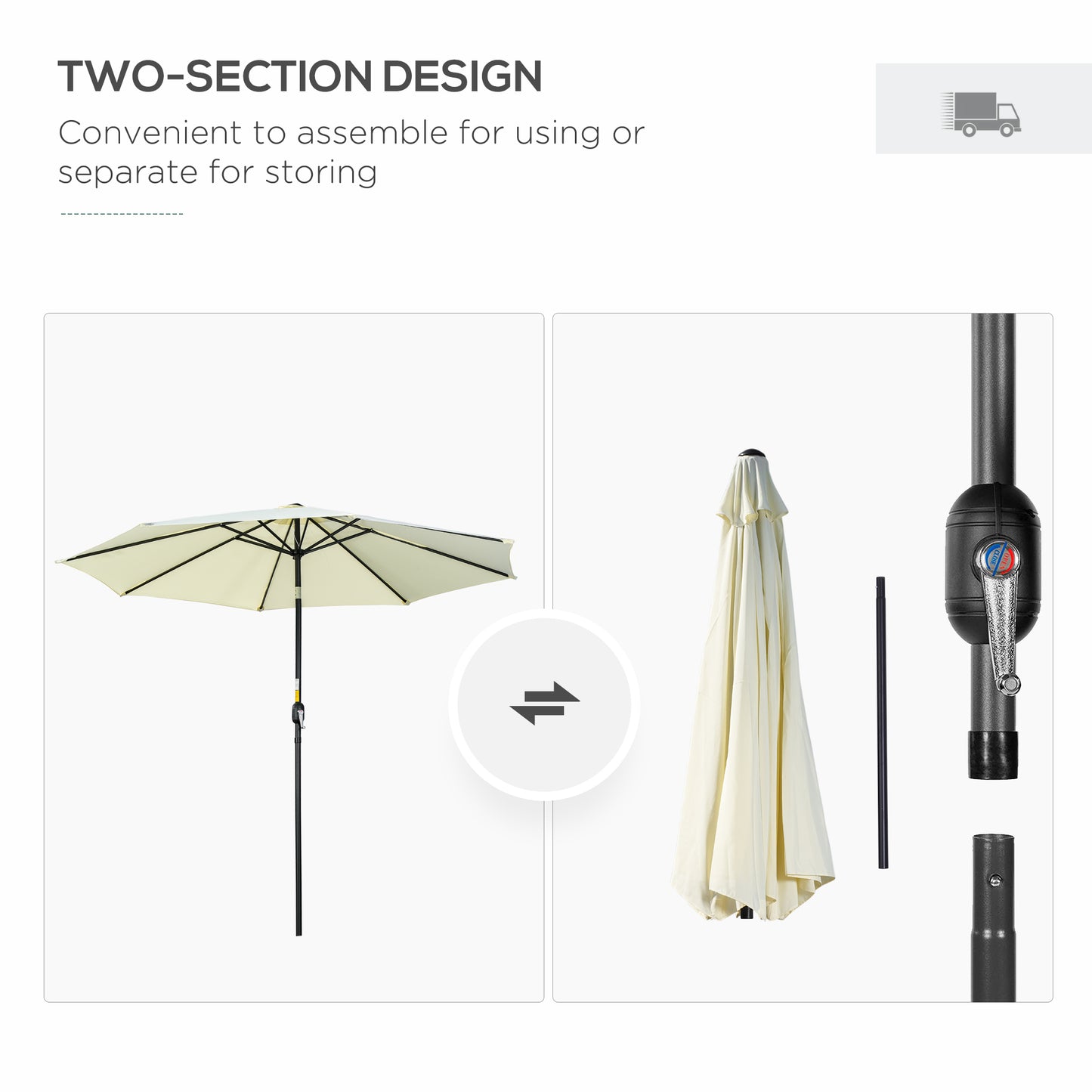 3(m) Tilting Parasol Garden Umbrellas, Outdoor Sun Shade with 8 Ribs
