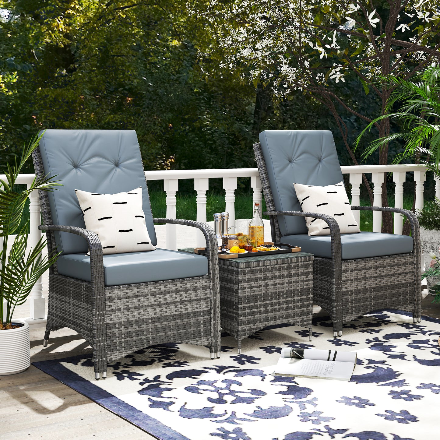 2-Seater Rattan Table Chair Bistro Garden Furniture Set Wicker