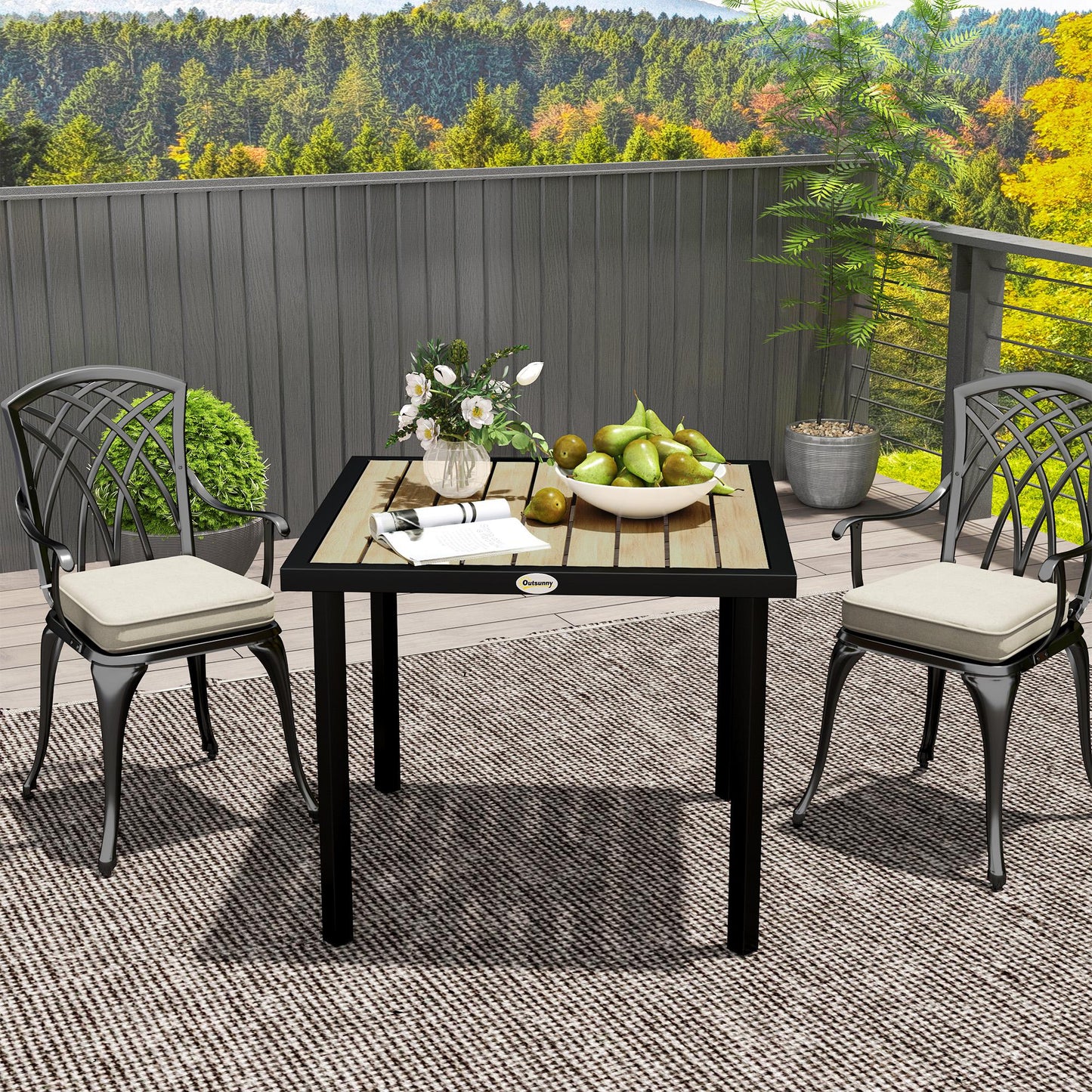 Square Garden Dining Table with 5.4cm Parasol Hole, Slatted Top
