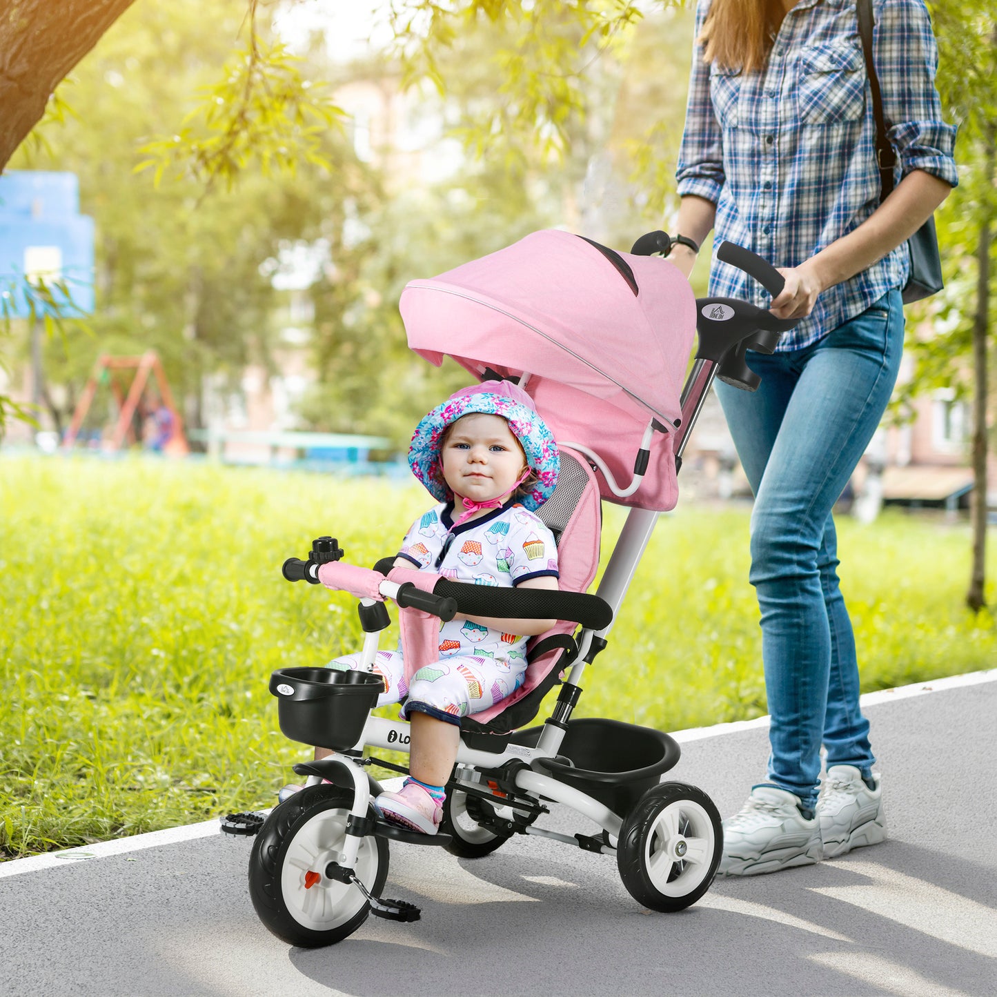 Metal Frame 6 in 1 Baby Push Tricycle with Parent Handle