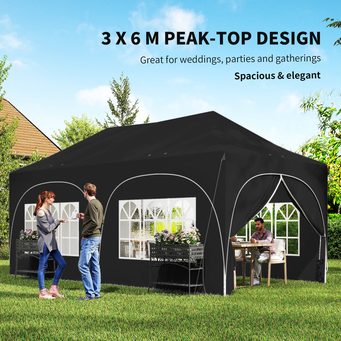 3 x 6m Pop Up Gazebo Shelter with Sides, 6 Sandbags